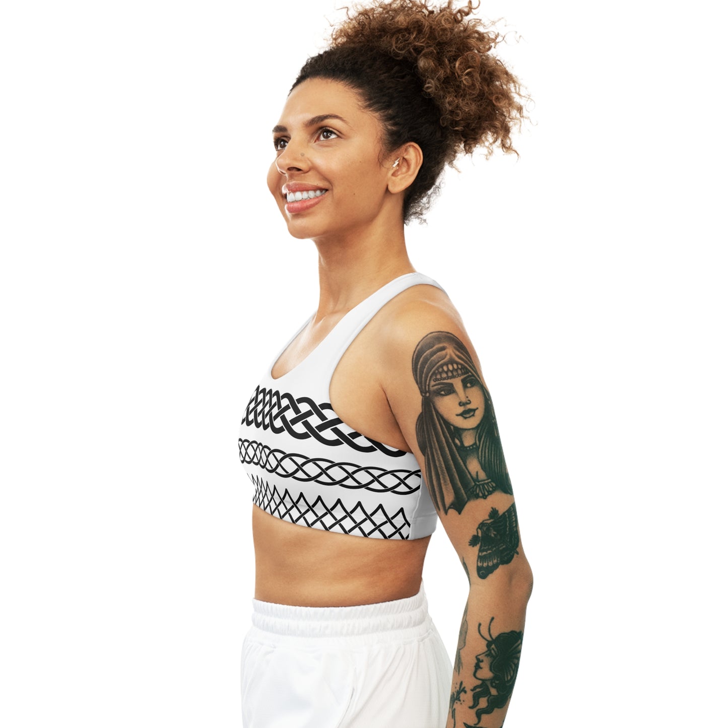 Celtic Tribal Tattoo - White Sports Bra - ZenGen USA ROCK SOLID - ZenGen USA
