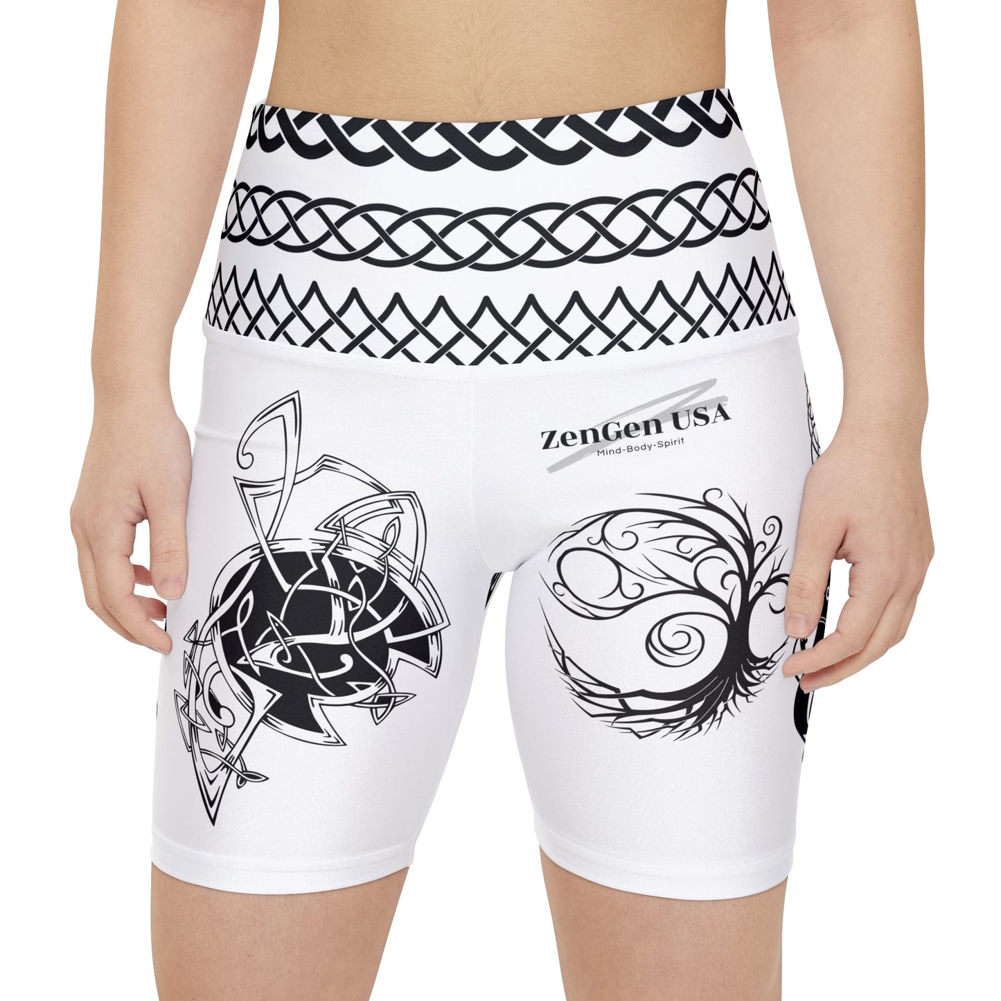 Celtic Tribal Tattoo - White Women's Workout Shorts - ZenGen USA ROCK SOLID - ZenGen USA