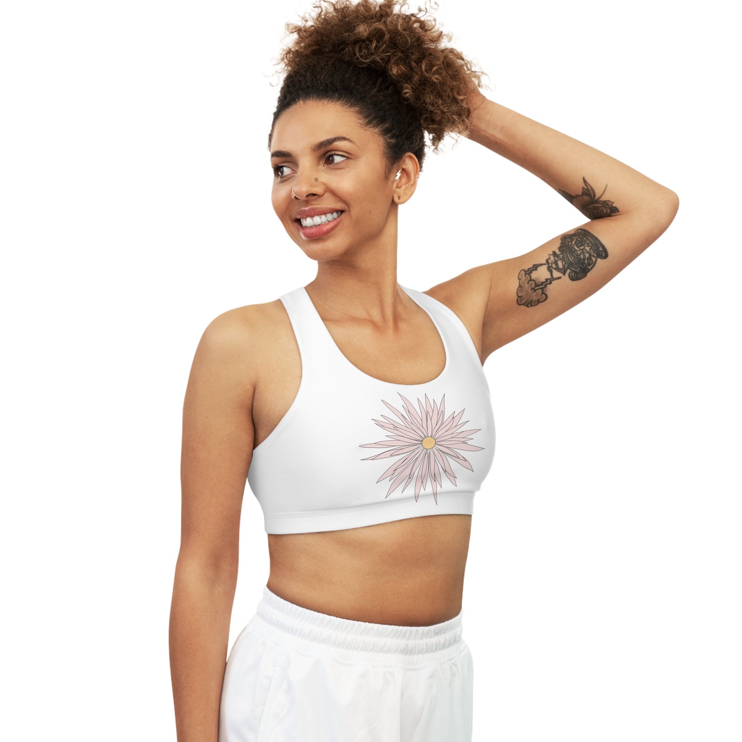 Seamless Sports Bra White - ROCK SOLID Blazing Flower - ZenGen USA - ZenGen USA