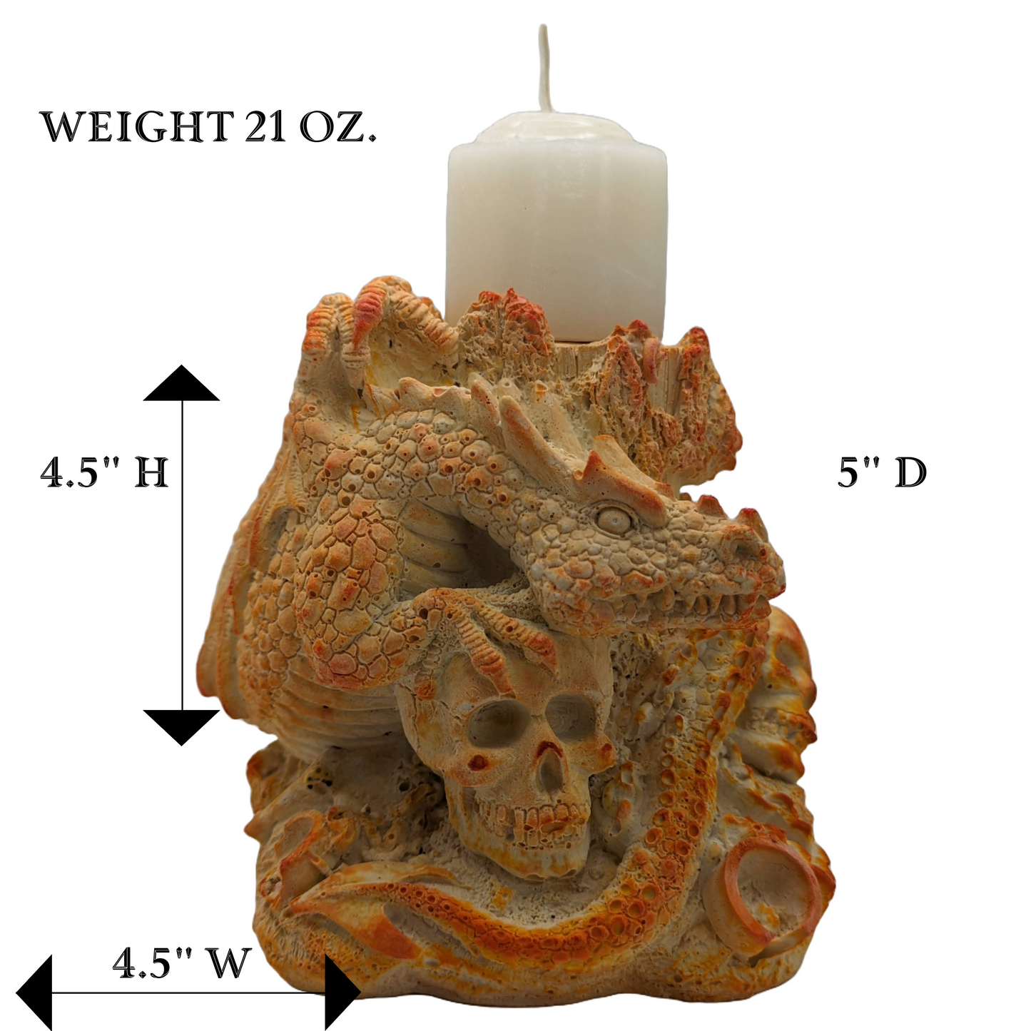 Dragon Candle Holder & Candle - Craft Ceramic - Handmade - Tinted Plaster - ZenGen USA