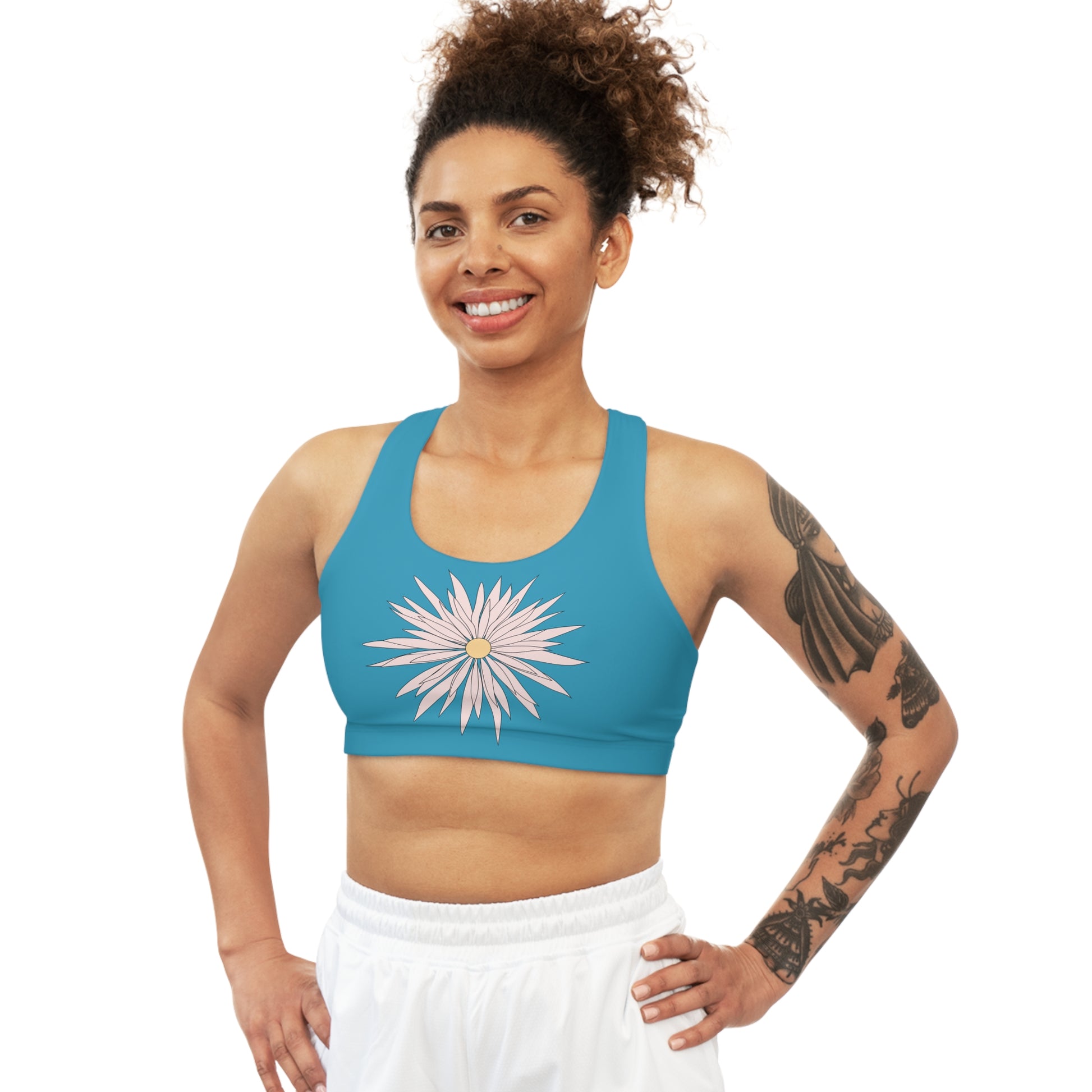 Seamless Sports Bra Turquois  - ROCK SOLID Blazing Flower - ZenGen USA - ZenGen USA