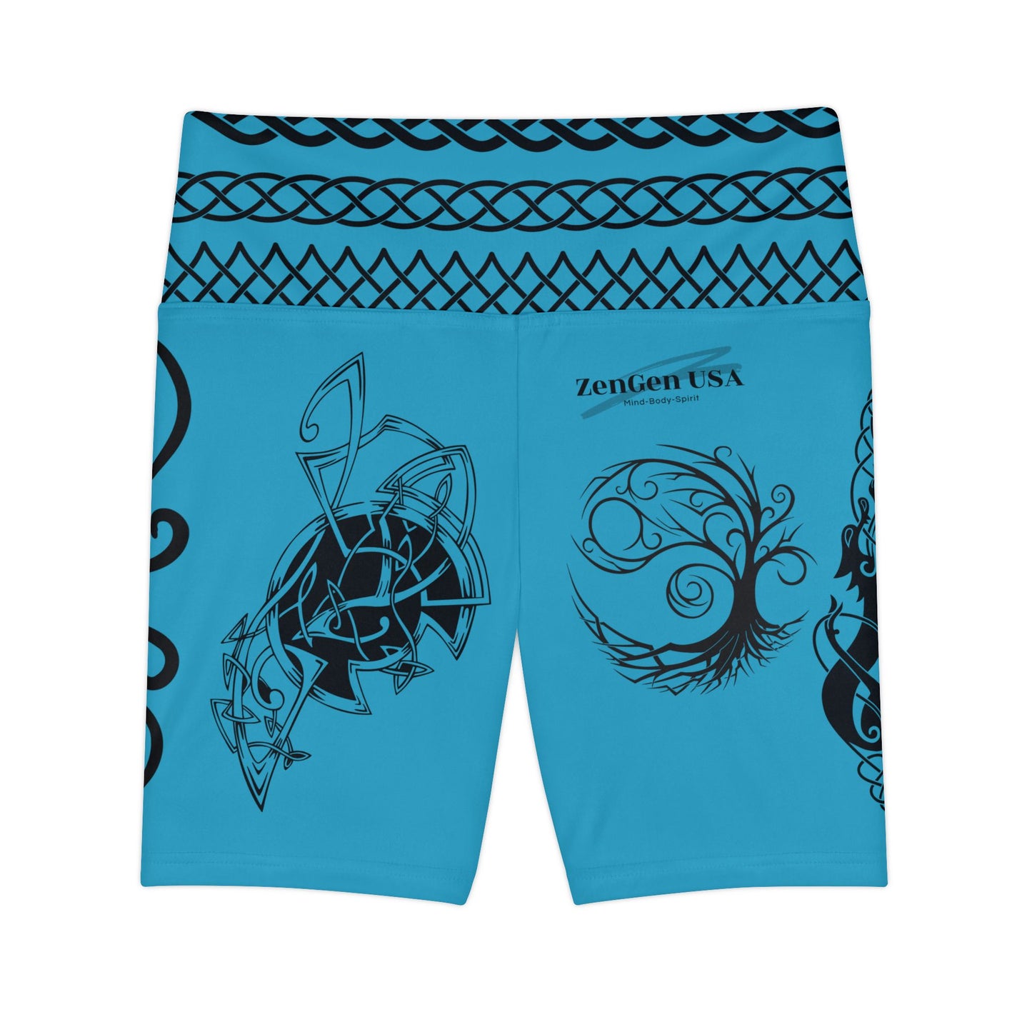 Celtic Tribal Tattoo - Turquoise Women's Workout Shorts - ZenGen USA ROCK SOLID - ZenGen USA
