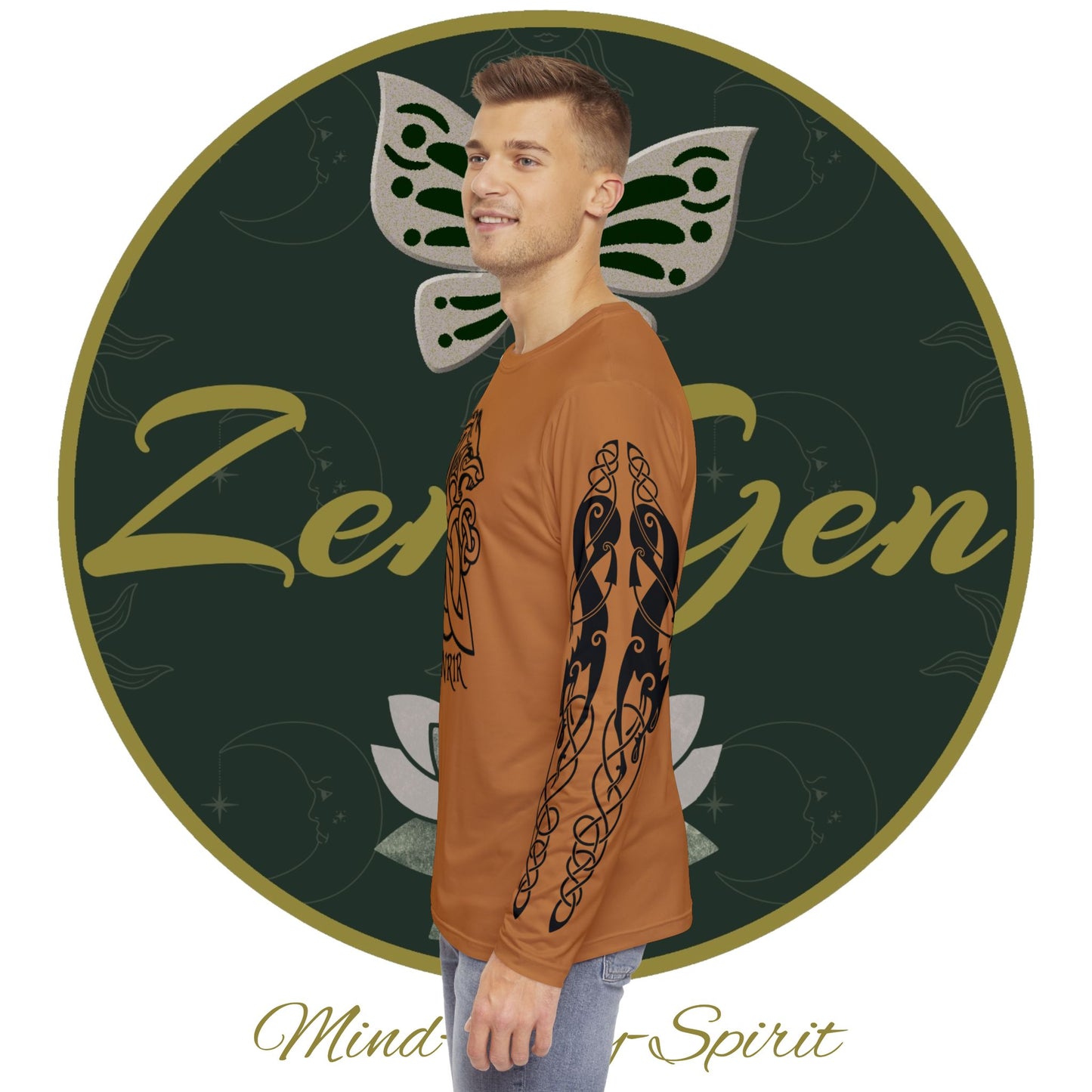 Celtic Fenrir Tribal Tattoo - Brown Men's Long Sleeve Shirt - ZenGen USA - ZenGen USA