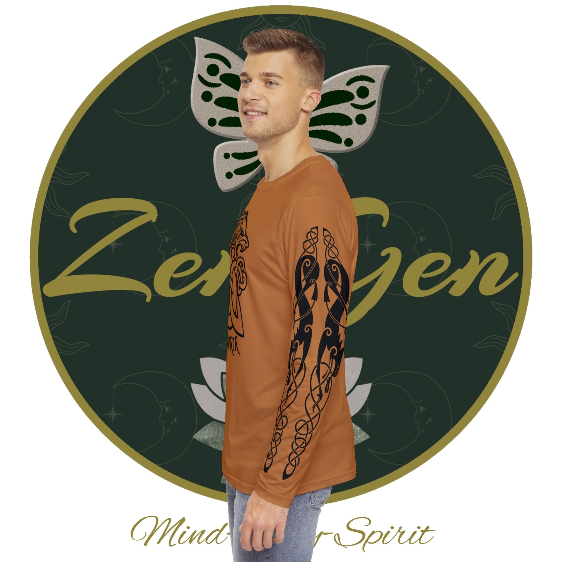 Celtic Fenrir Tribal Tattoo - Brown Men's Long Sleeve Shirt - ZenGen USA - ZenGen USA