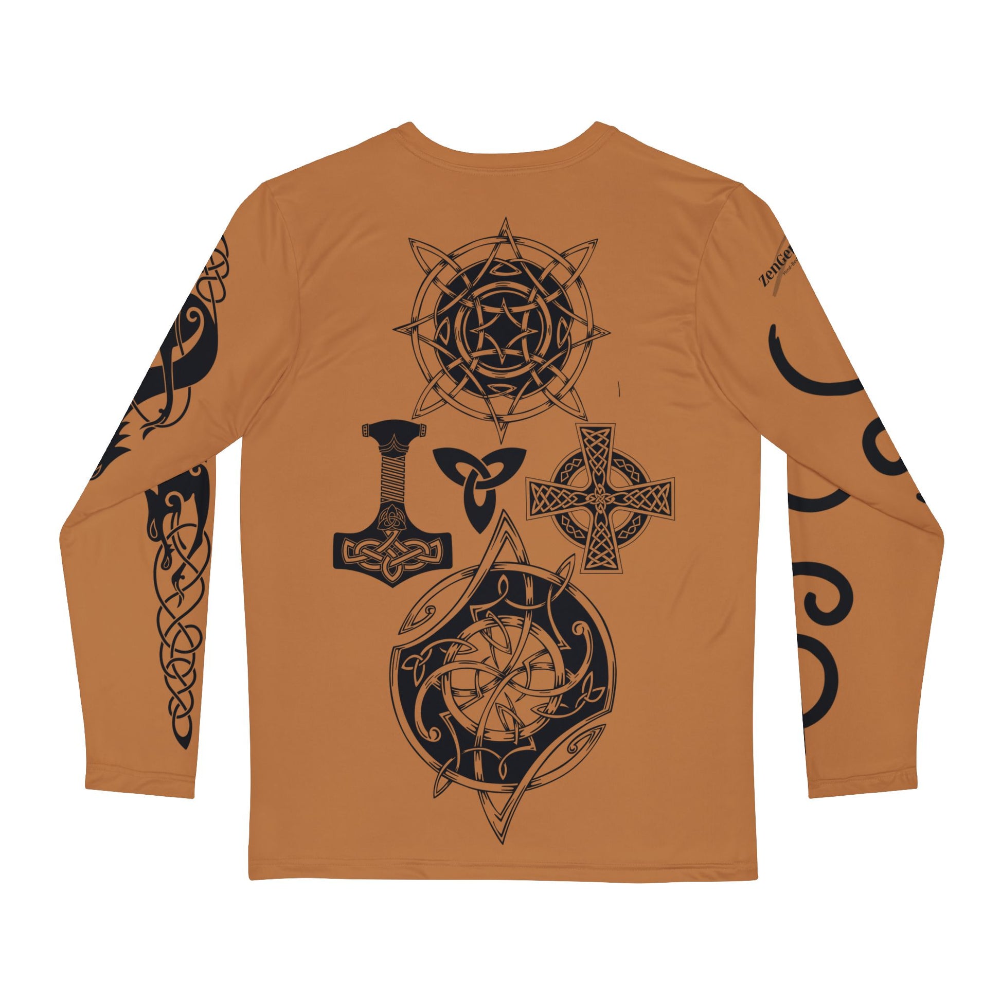 Celtic Fenrir Tribal Tattoo - Brown Men's Long Sleeve Shirt - ZenGen USA - ZenGen USA