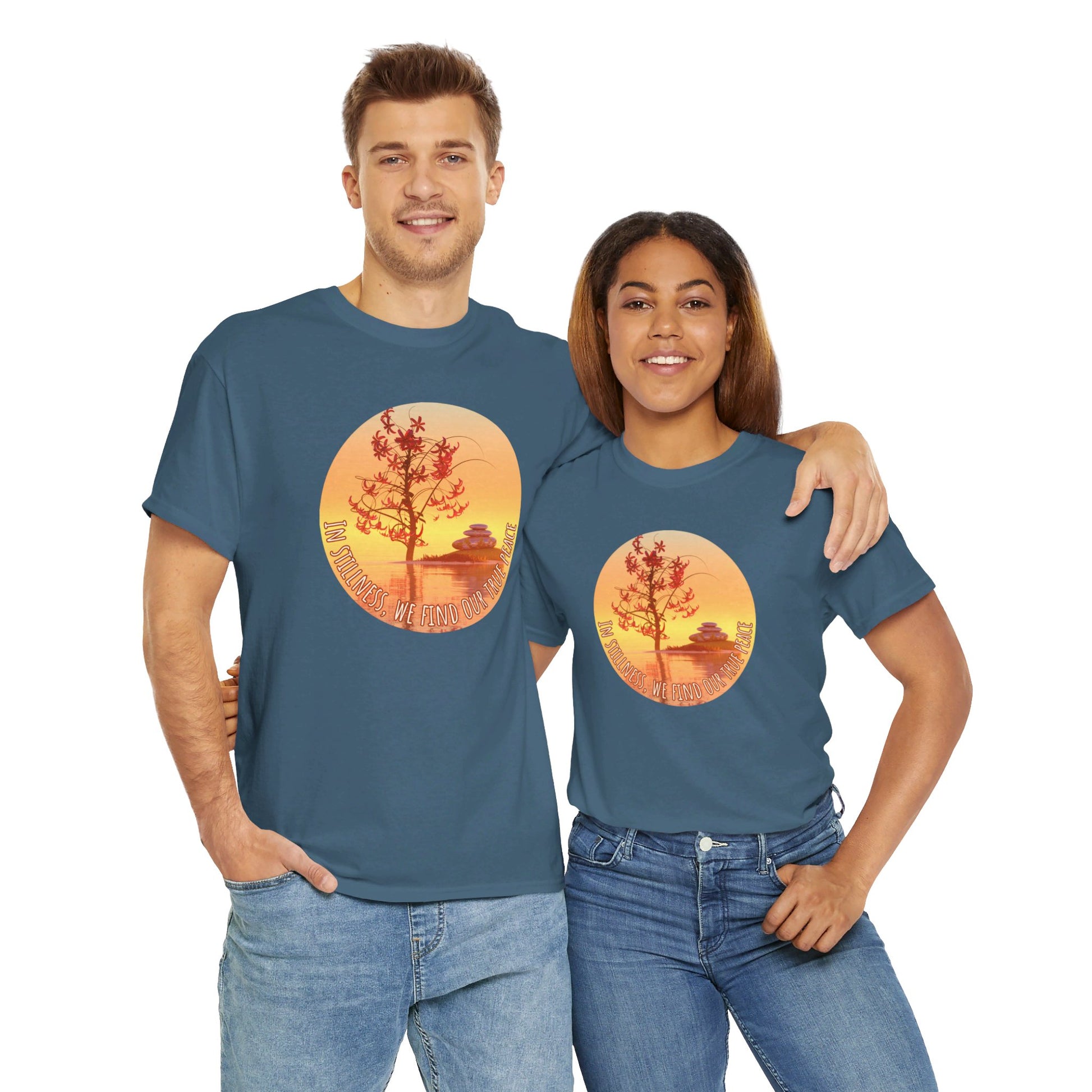 Find True Peace: Unisex Heavy Cotton Zen Bonsai & Cairns Graphic Tee - ZenGen USA