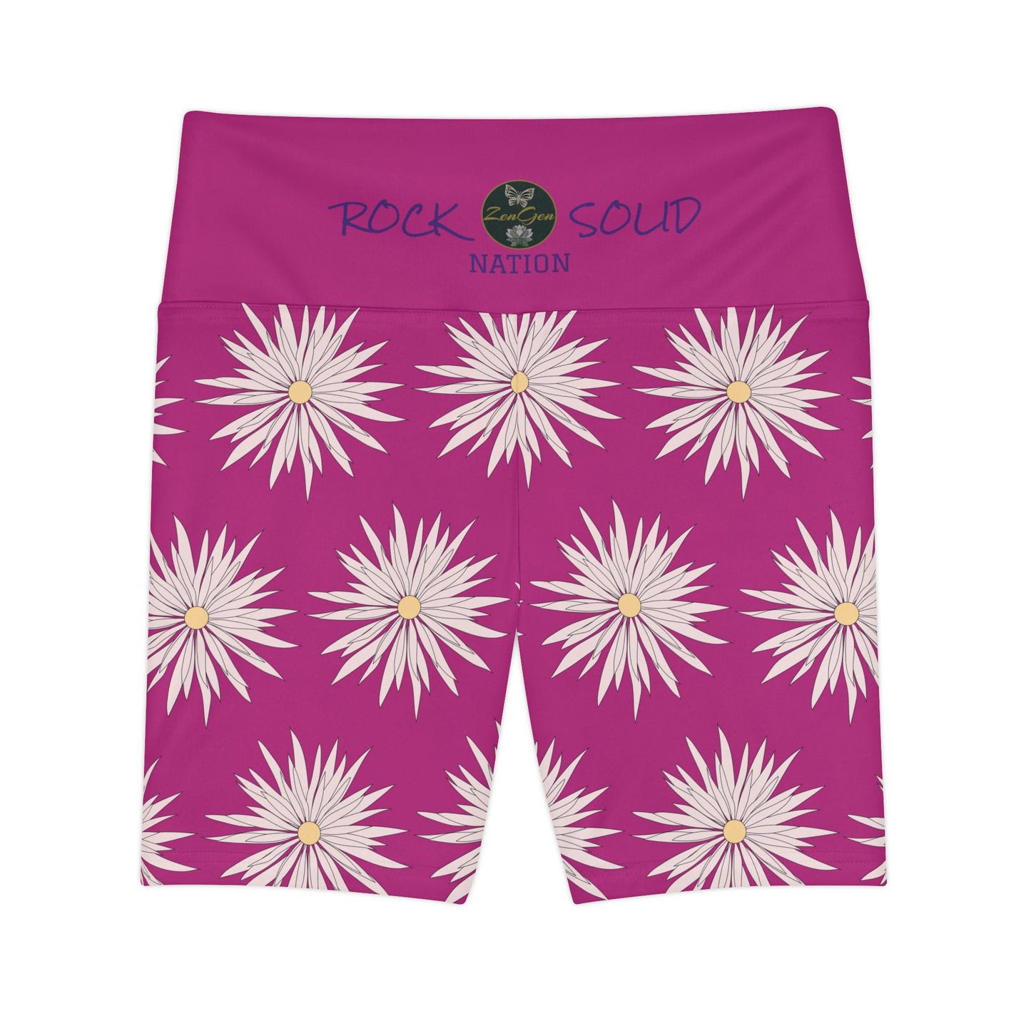 Women's Workout Shorts  - Pink - ROCK SOLID Blazing Flower - ZenGen USA - ZenGen USA