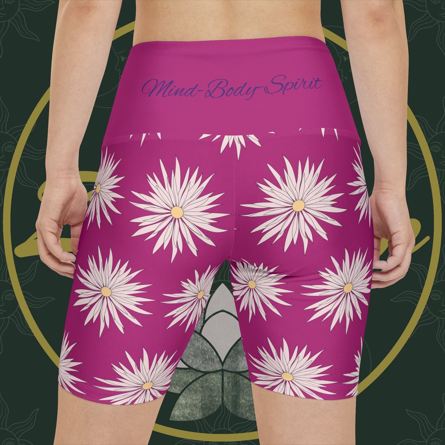 Women's Workout Shorts  - Pink - ROCK SOLID Blazing Flower - ZenGen USA - ZenGen USA