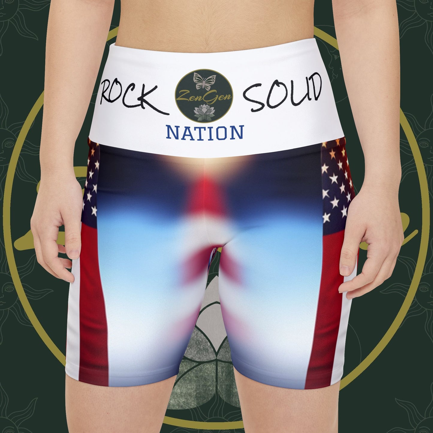 ZenGen Nation ROCK SOLID Women's Workout Shorts (AOP) - Stars & Stripes - ZenGen USA