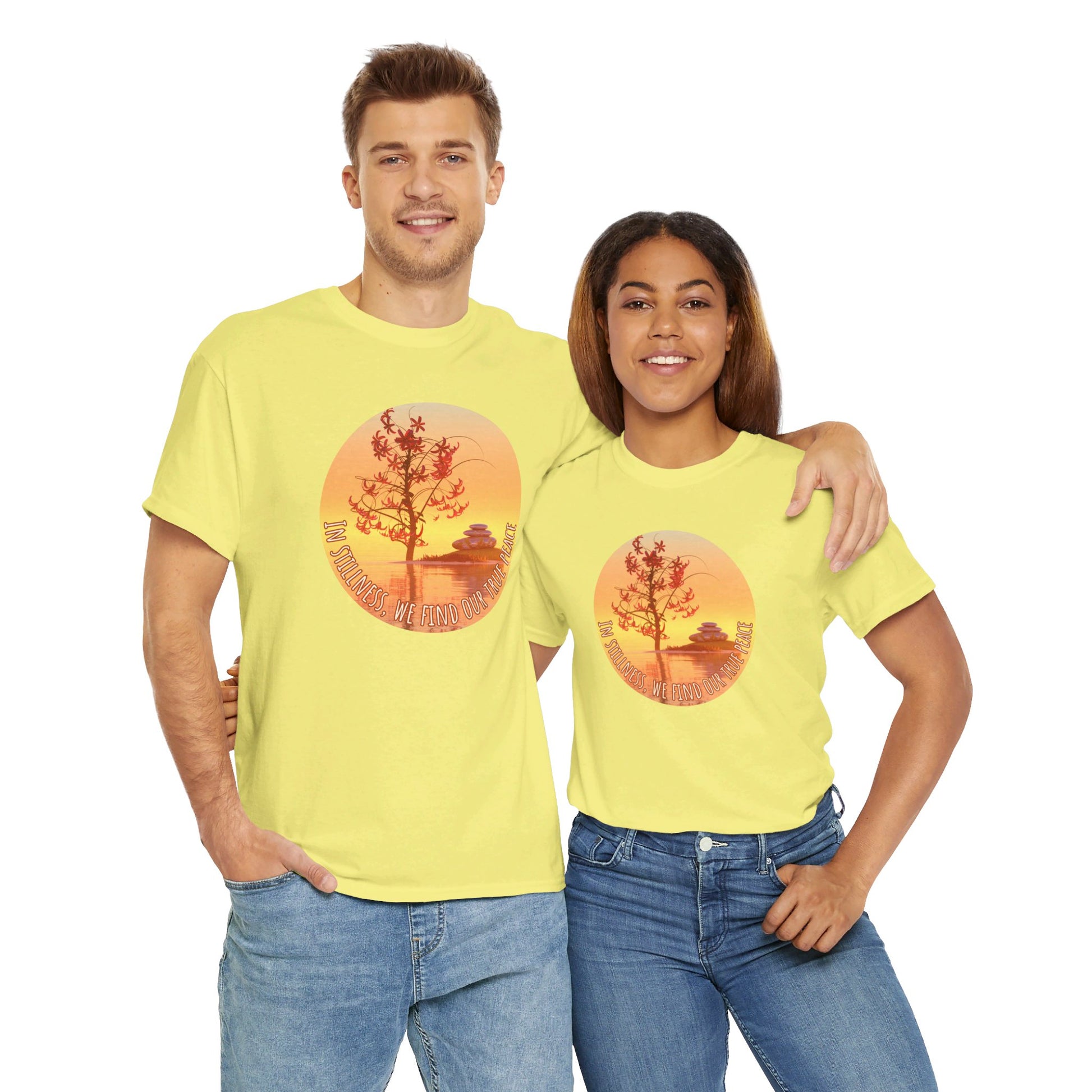 Find True Peace: Unisex Heavy Cotton Zen Bonsai & Cairns Graphic Tee - ZenGen USA