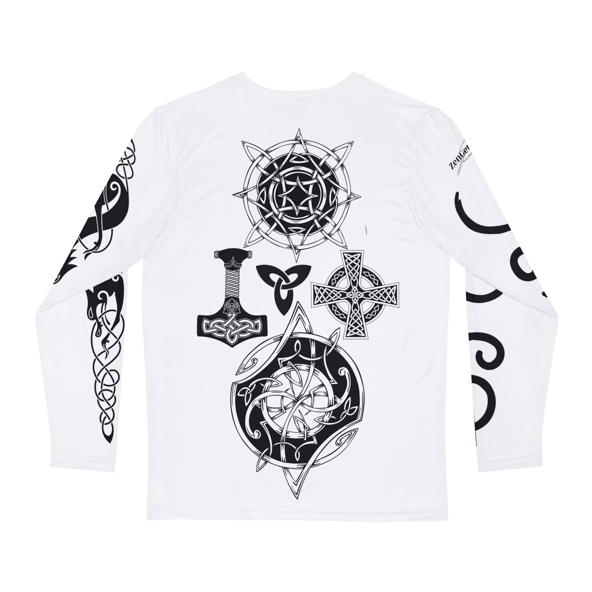 Celtic Fenrir Tribal Tattoo - White Men's Long Sleeve Shirt - ZenGen USA - ZenGen USA