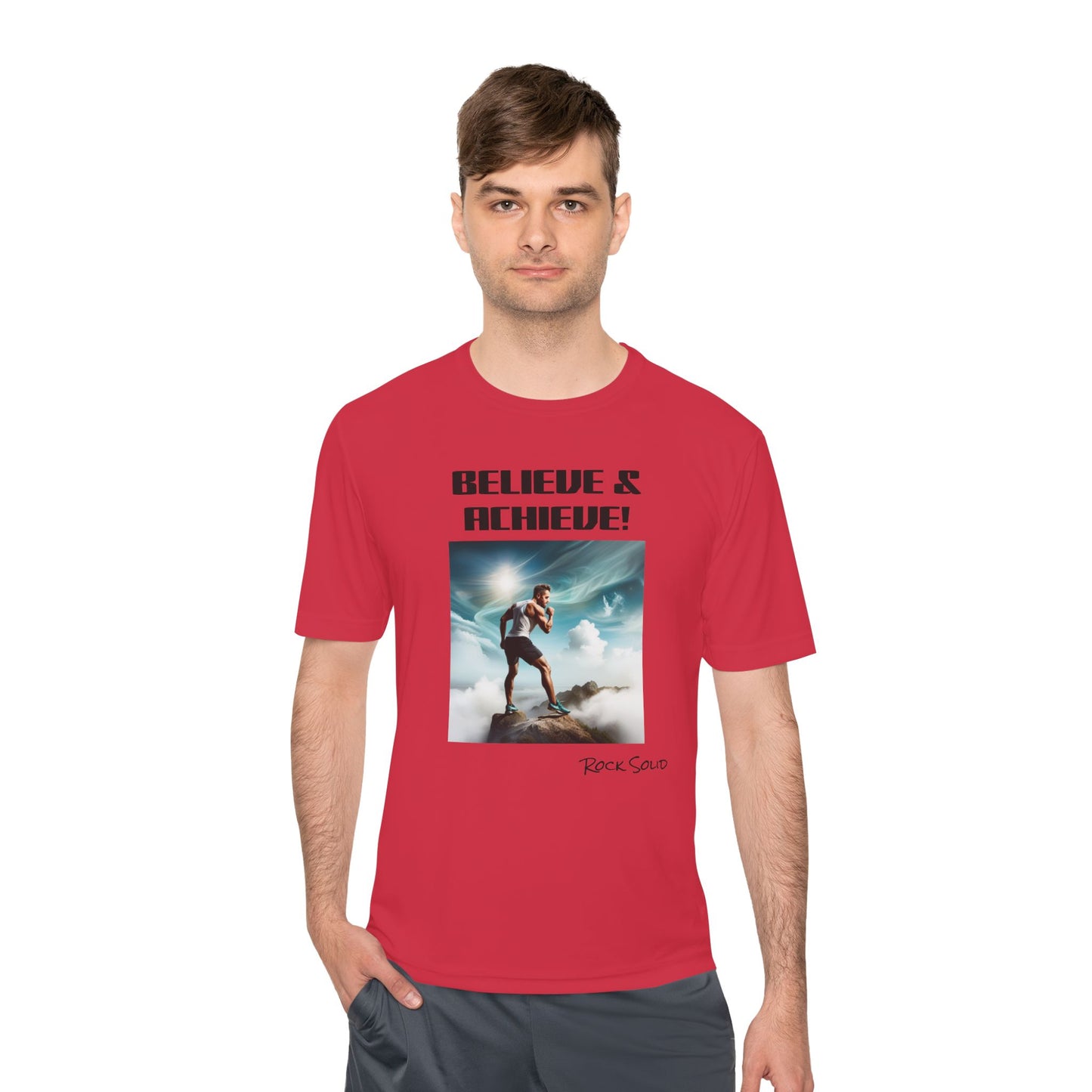 Unisex Moisture Wicking Tee - ROCK SOLID, Believe & Achieve! - ZenGen USA - ZenGen USA