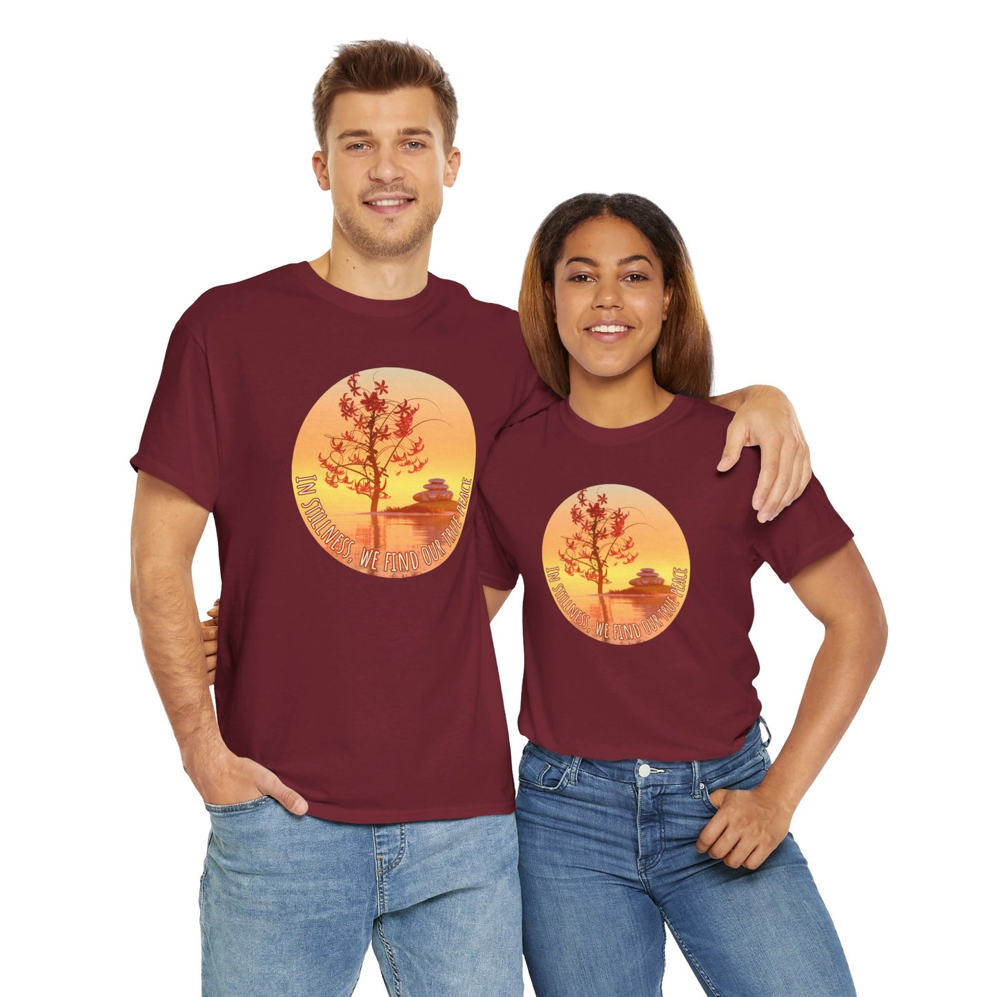 Find True Peace: Unisex Heavy Cotton Zen Bonsai & Cairns Graphic Tee - ZenGen USA