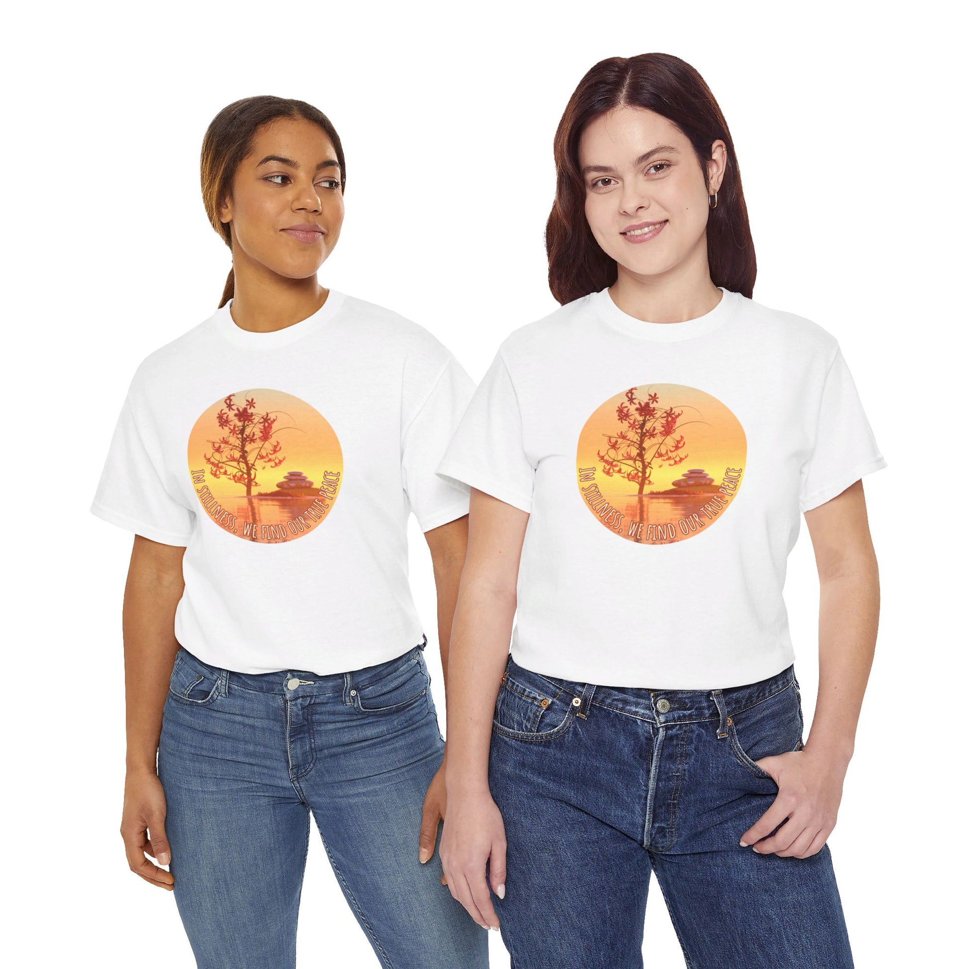 Find True Peace: Unisex Heavy Cotton Zen Bonsai & Cairns Graphic Tee - ZenGen USA