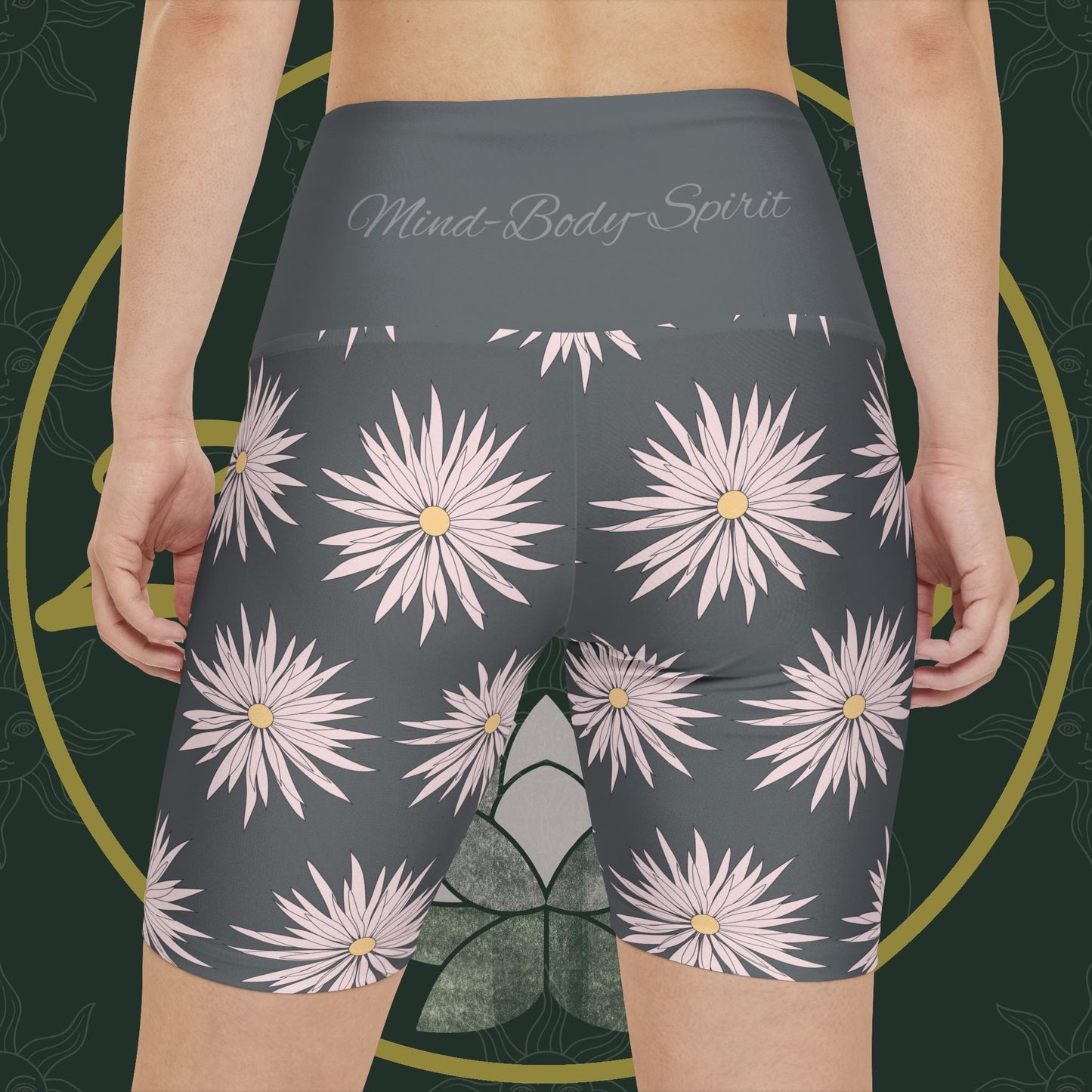 Women's Workout Shorts  - Gray - ROCK SOLID Blazing Flower - ZenGen USA - ZenGen USA
