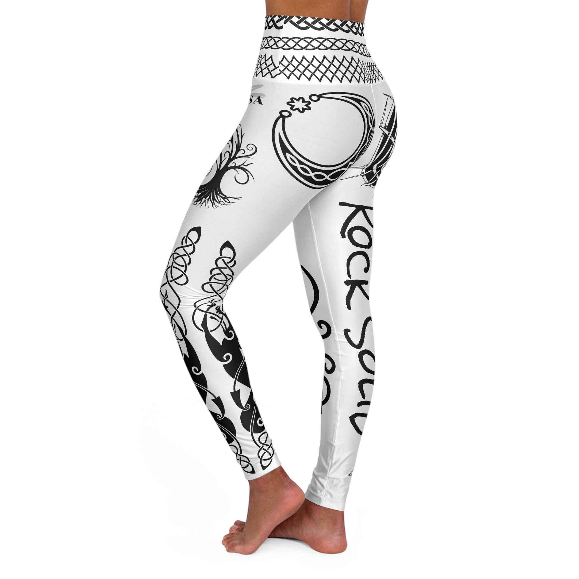 Celtic Tribal Tattoo - White Yoga Leggings - ZenGen USA ROCK SOLID - ZenGen USA
