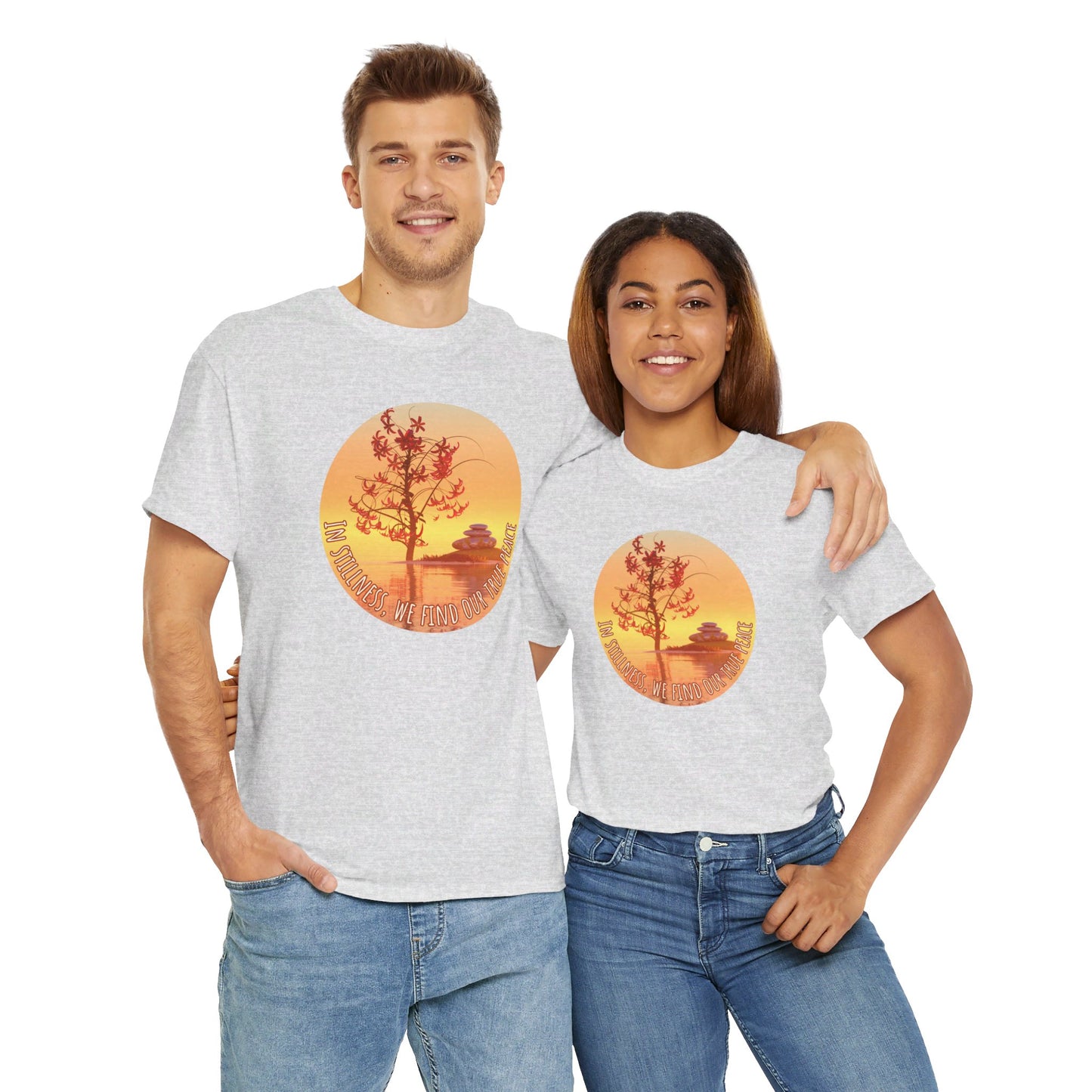 Find True Peace: Unisex Heavy Cotton Zen Bonsai & Cairns Graphic Tee - ZenGen USA