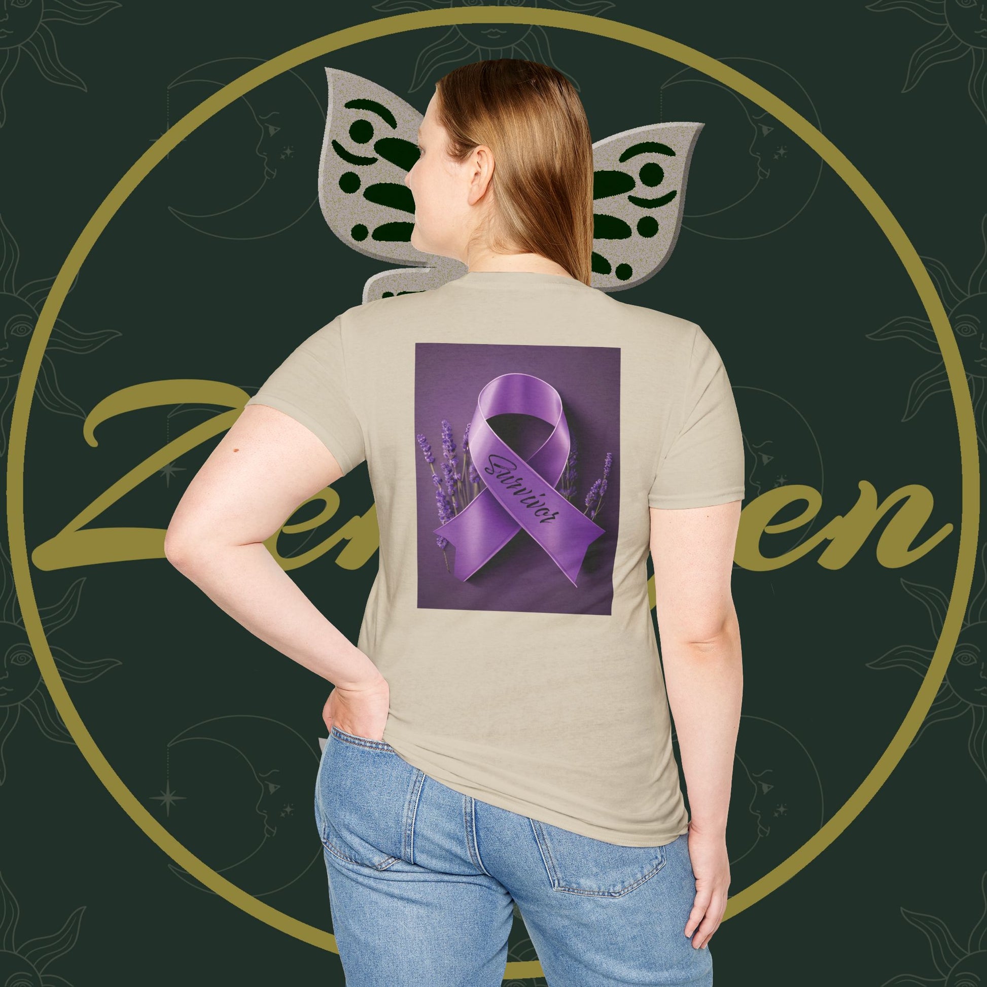 SURVIVOR Lavender Ribbon - Unisex Softstyle T-Shirt - Cancer Awareness all Forms - ZenGen USA