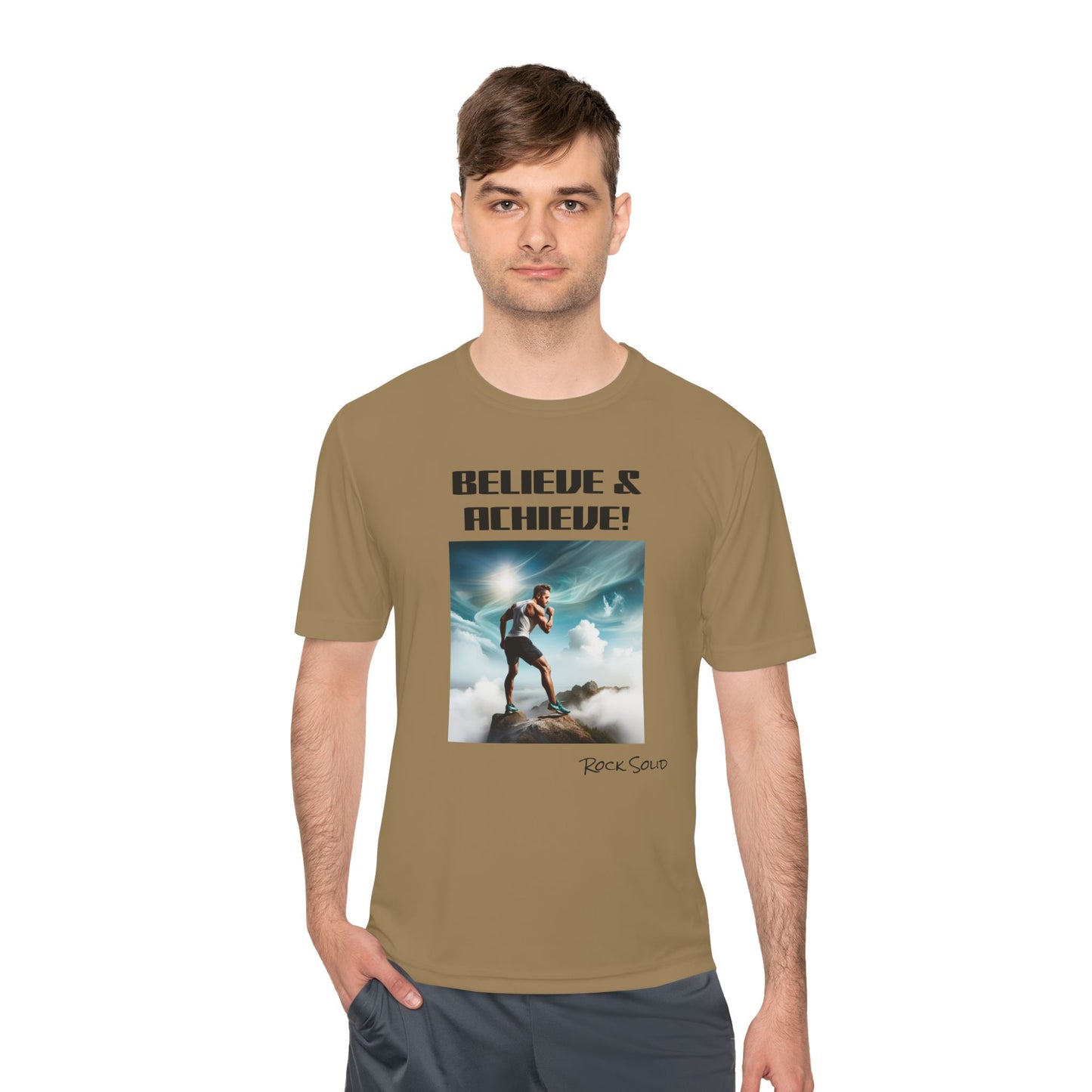 Unisex Moisture Wicking Tee - ROCK SOLID, Believe & Achieve! - ZenGen USA - ZenGen USA
