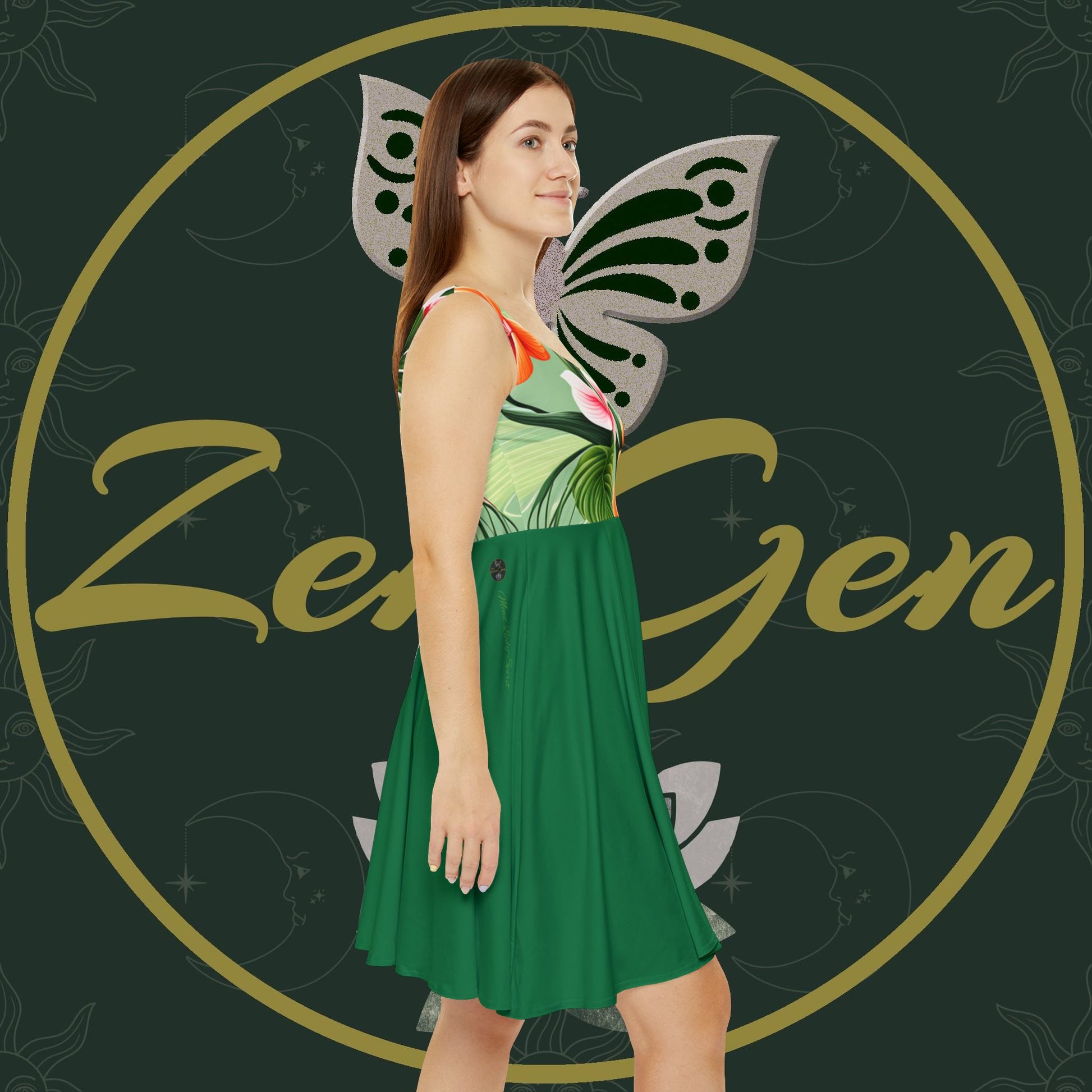 Women's Floral Skater Dress (AOP) - ZenGen USA - Green - ZenGen USA