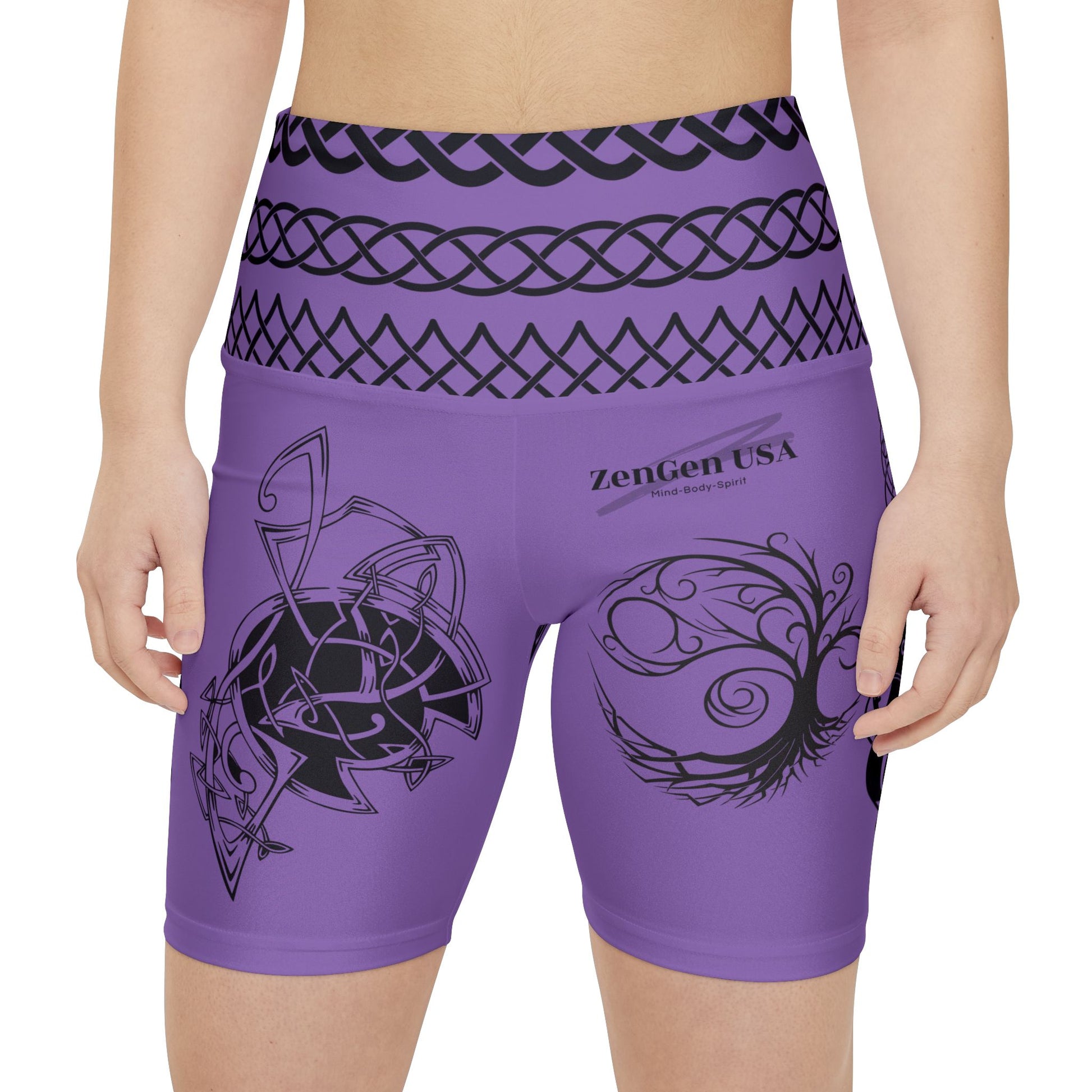 Celtic Tribal Tattoo - Purple Women's Workout Shorts - ZenGen USA ROCK SOLID - ZenGen USA
