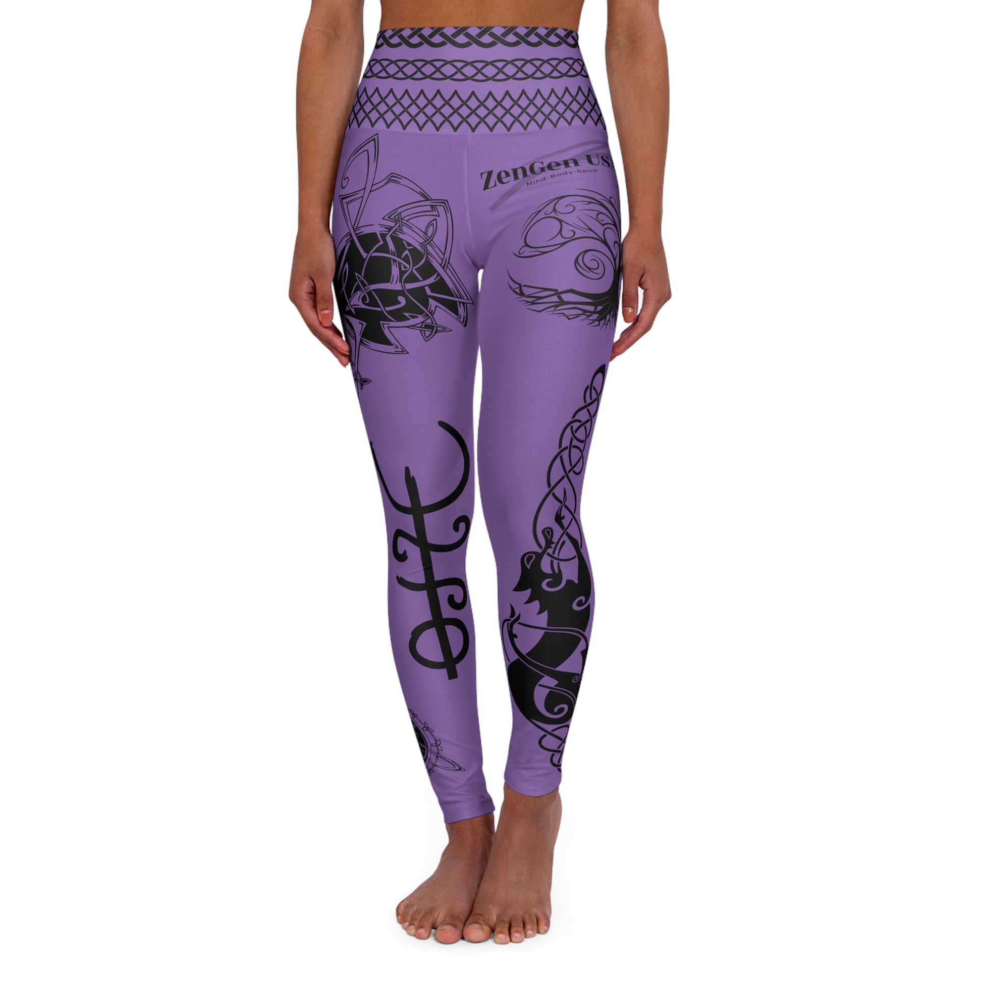 Celtic Tribal Tattoo - Purple Yoga Leggings - ZenGen USA ROCK SOLID - ZenGen USA