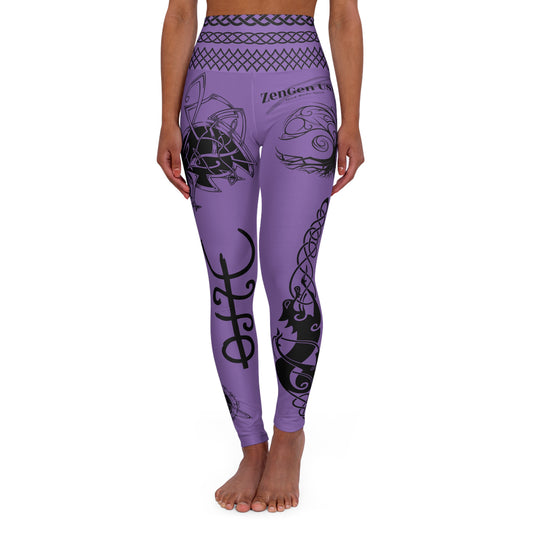 Celtic Tribal Tattoo - Purple Yoga Leggings - ZenGen USA ROCK SOLID - ZenGen USA