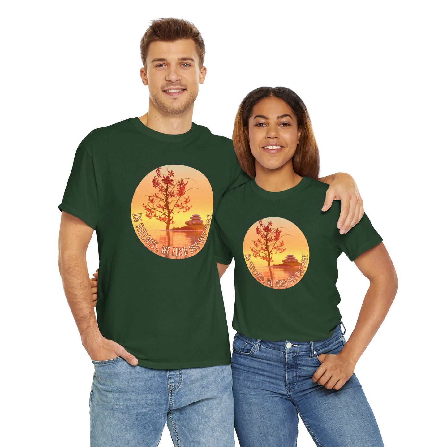 Find True Peace: Unisex Heavy Cotton Zen Bonsai & Cairns Graphic Tee - ZenGen USA