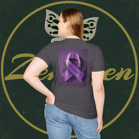 SURVIVOR Lavender Ribbon - Unisex Softstyle T-Shirt - Cancer Awareness all Forms - ZenGen USA