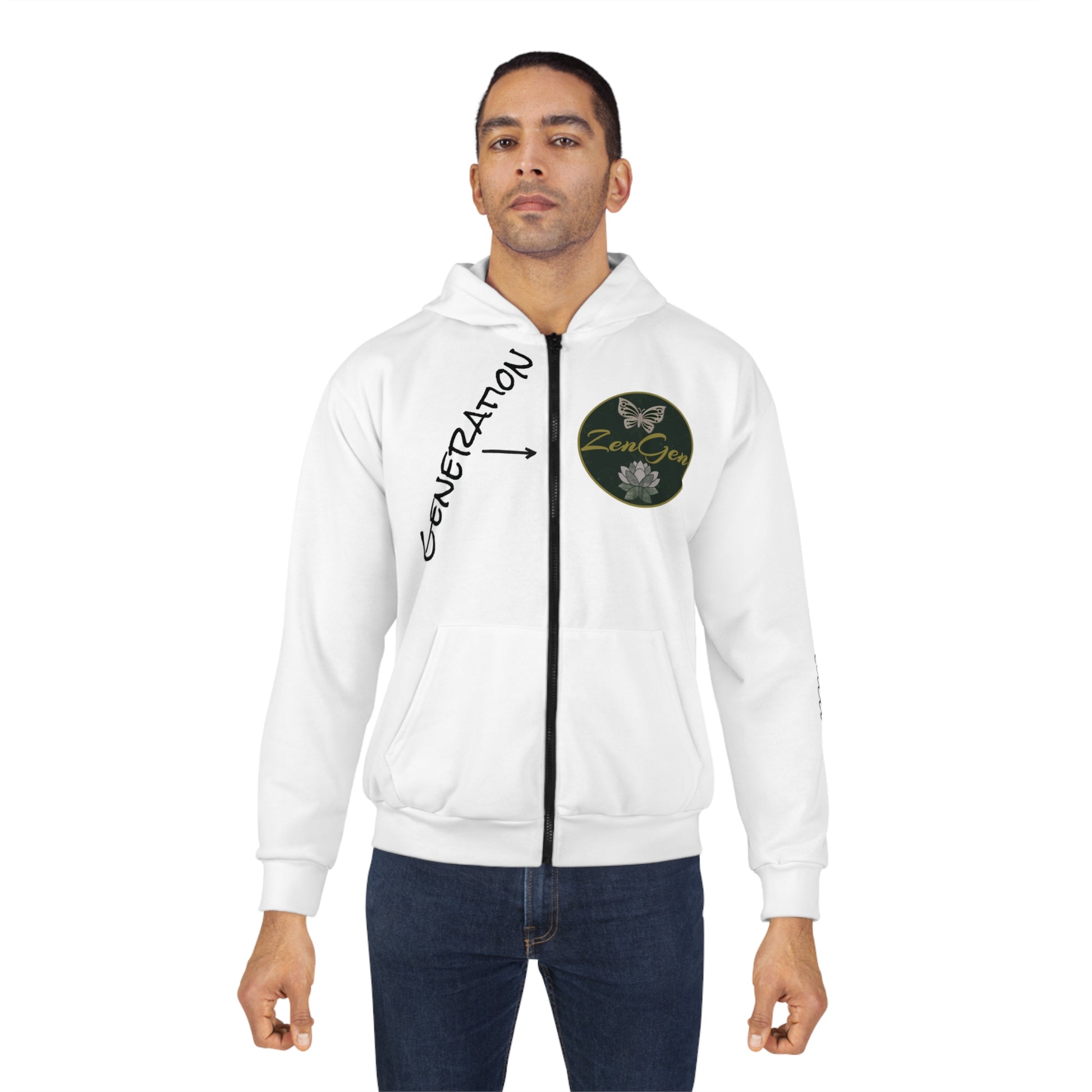 Generation ZenGen - White Unisex Zip Hoodie - ZenGen USA