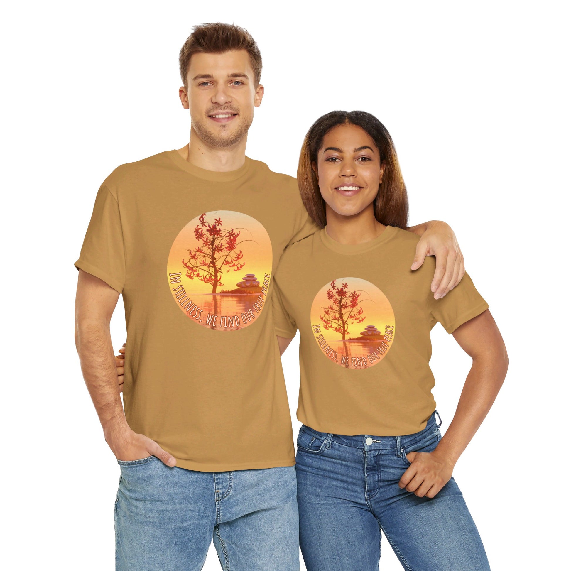 Find True Peace: Unisex Heavy Cotton Zen Bonsai & Cairns Graphic Tee - ZenGen USA