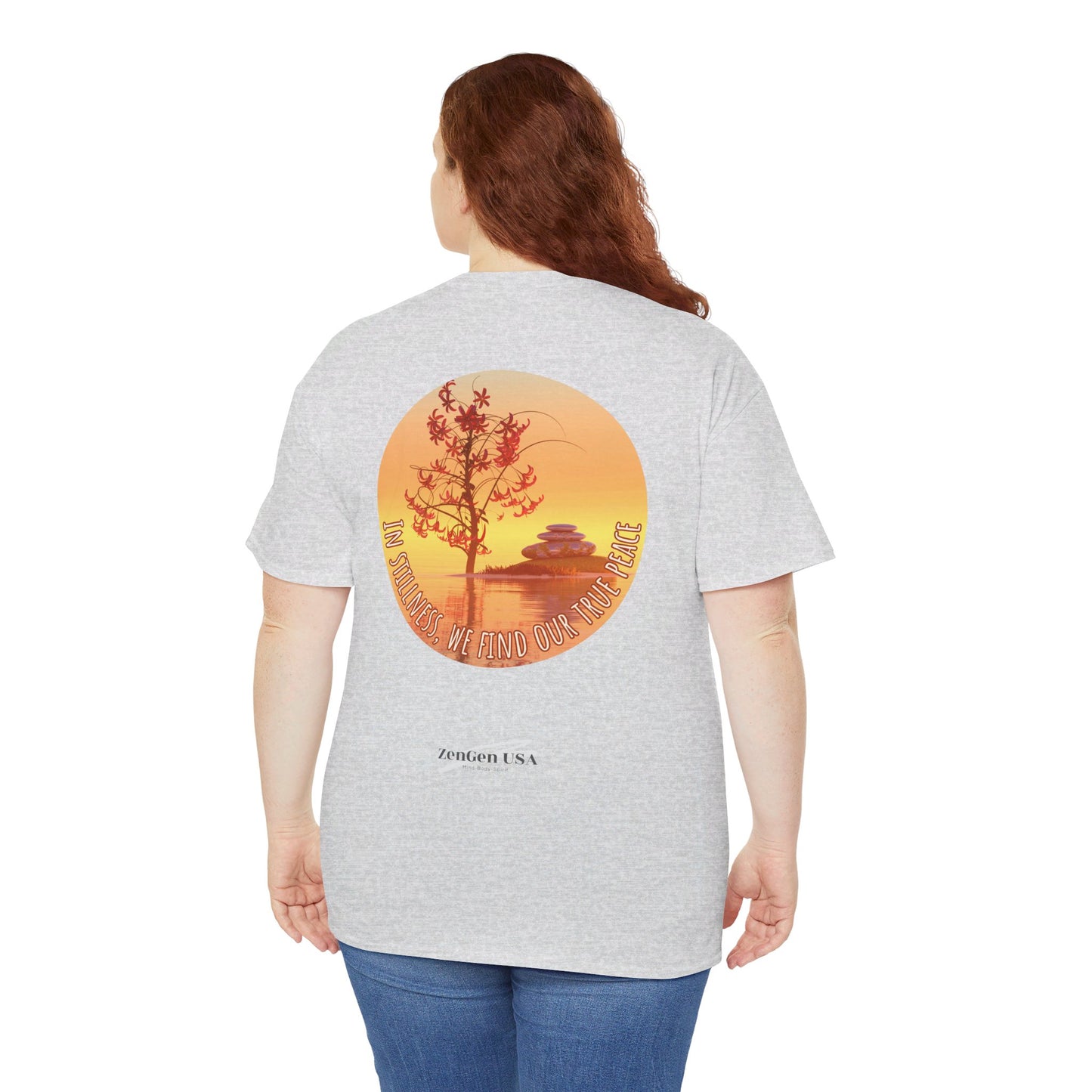Find True Peace: Unisex Heavy Cotton Zen Bonsai & Cairns Graphic Tee - ZenGen USA