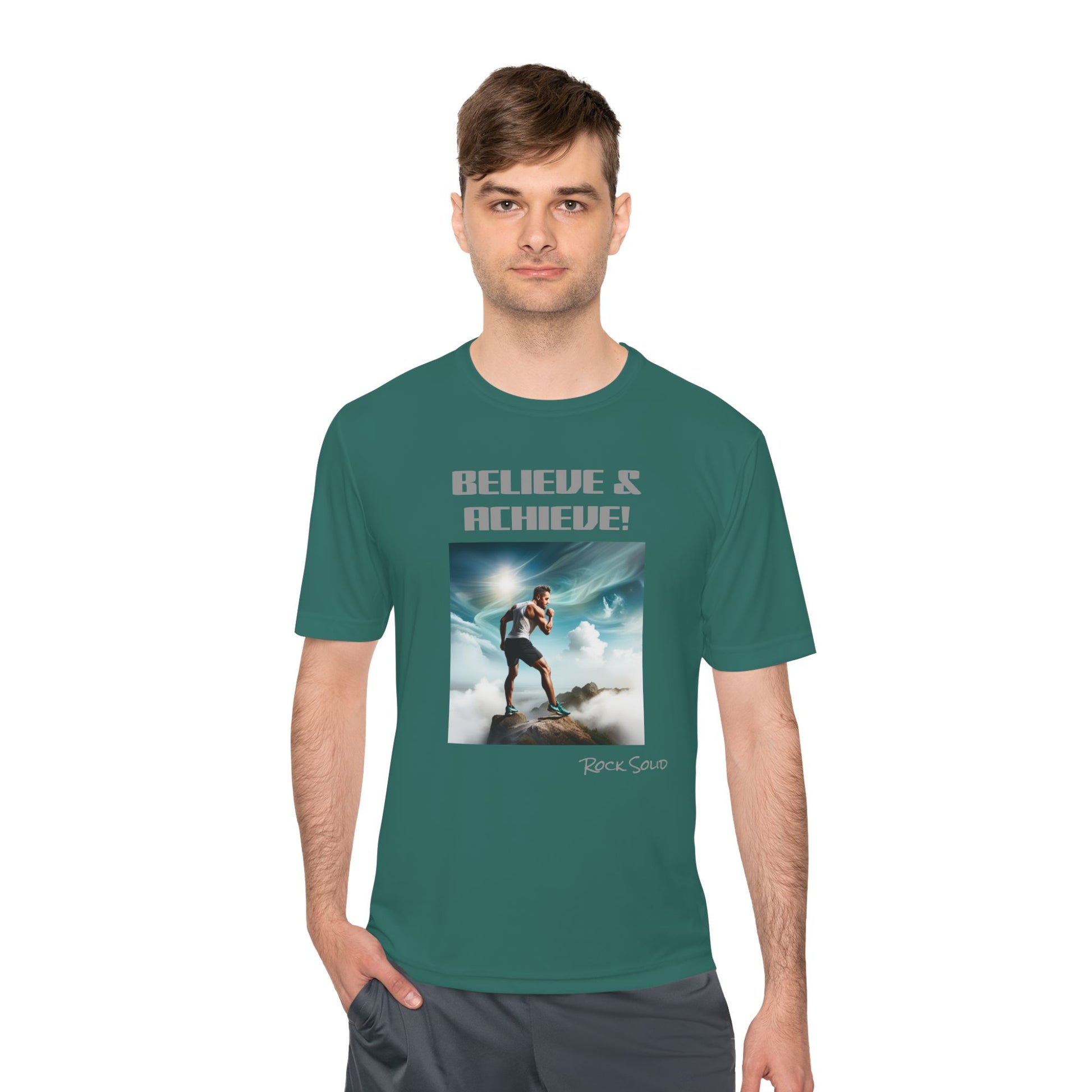 Unisex Moisture Wicking Tee - ROCK SOLID, Believe & Achieve! - ZenGen USA - ZenGen USA