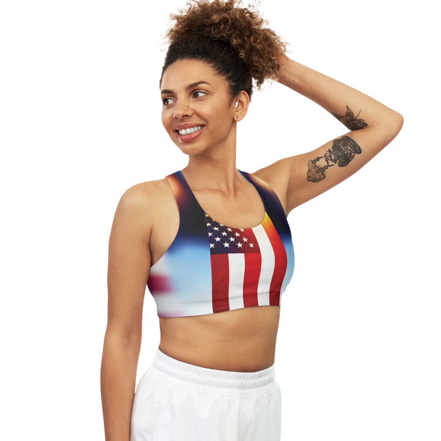 ZenGen Nation ROCK SOLID - Seamless Sports Bra (AOP) - Stars & Stripes - ZenGen USA