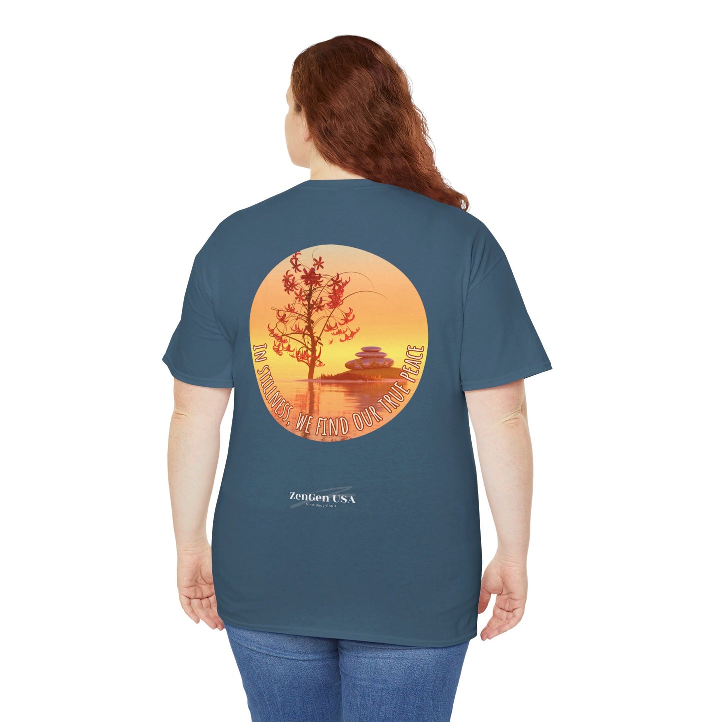 Find True Peace: Unisex Heavy Cotton Zen Bonsai & Cairns Graphic Tee - ZenGen USA