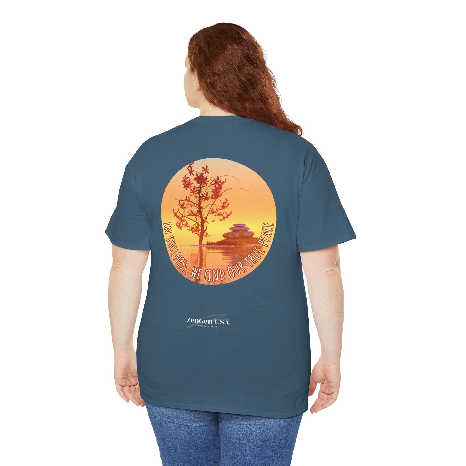 Find True Peace: Unisex Heavy Cotton Zen Bonsai & Cairns Graphic Tee - ZenGen USA