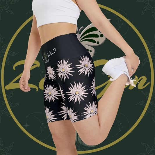 Women's Workout Shorts  - Black - ROCK SOLID Blazing Flower - ZenGen USA - ZenGen USA