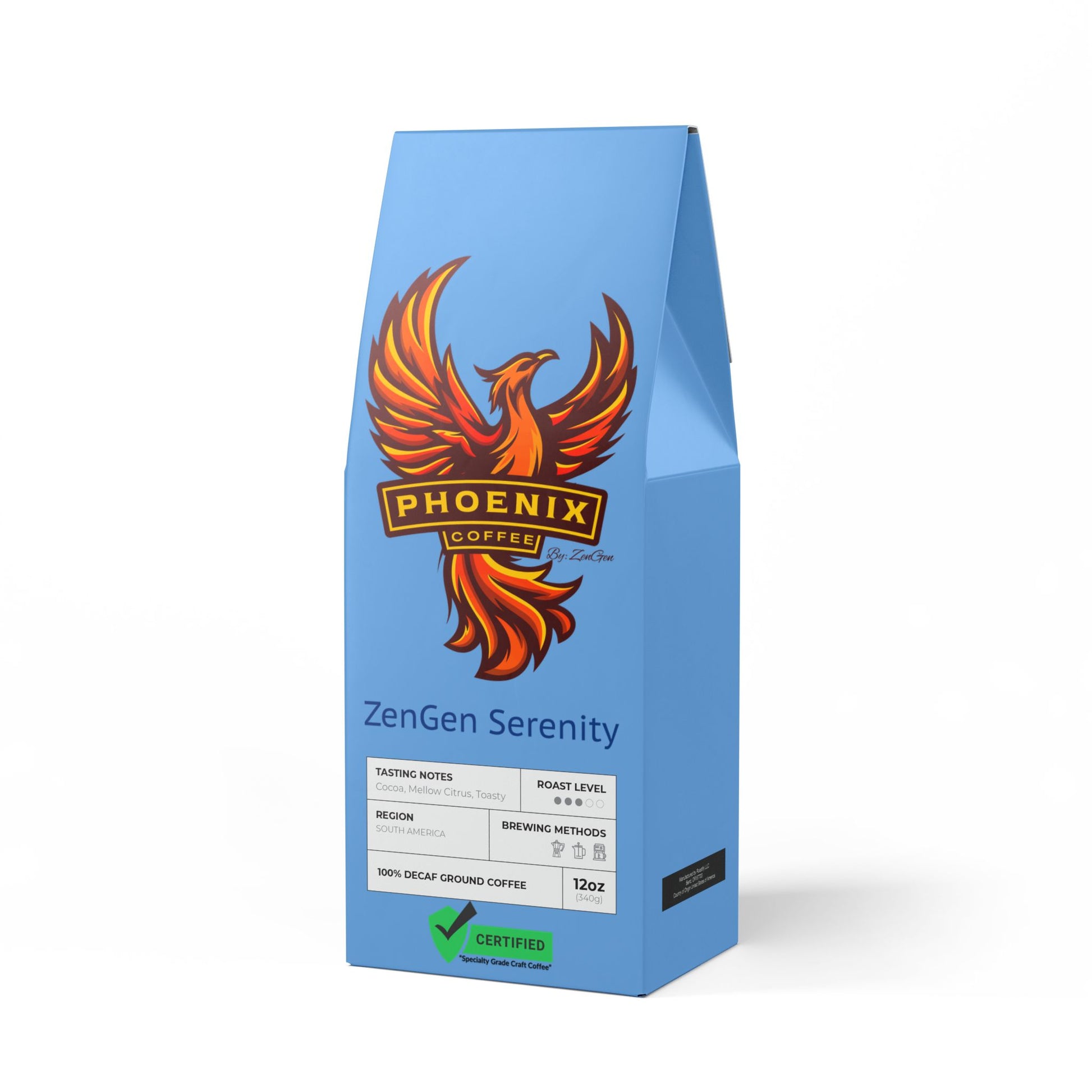 Phoenix Coffee by ZenGen: Artisan Crafted ZenGen Serenity DECAF Coffee Blend (Medium Roast) - ZenGen USA