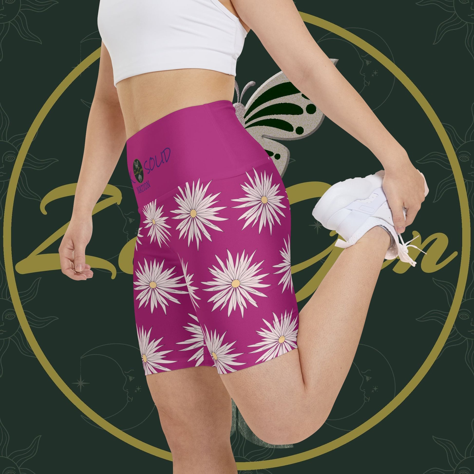 Women's Workout Shorts  - Pink - ROCK SOLID Blazing Flower - ZenGen USA - ZenGen USA