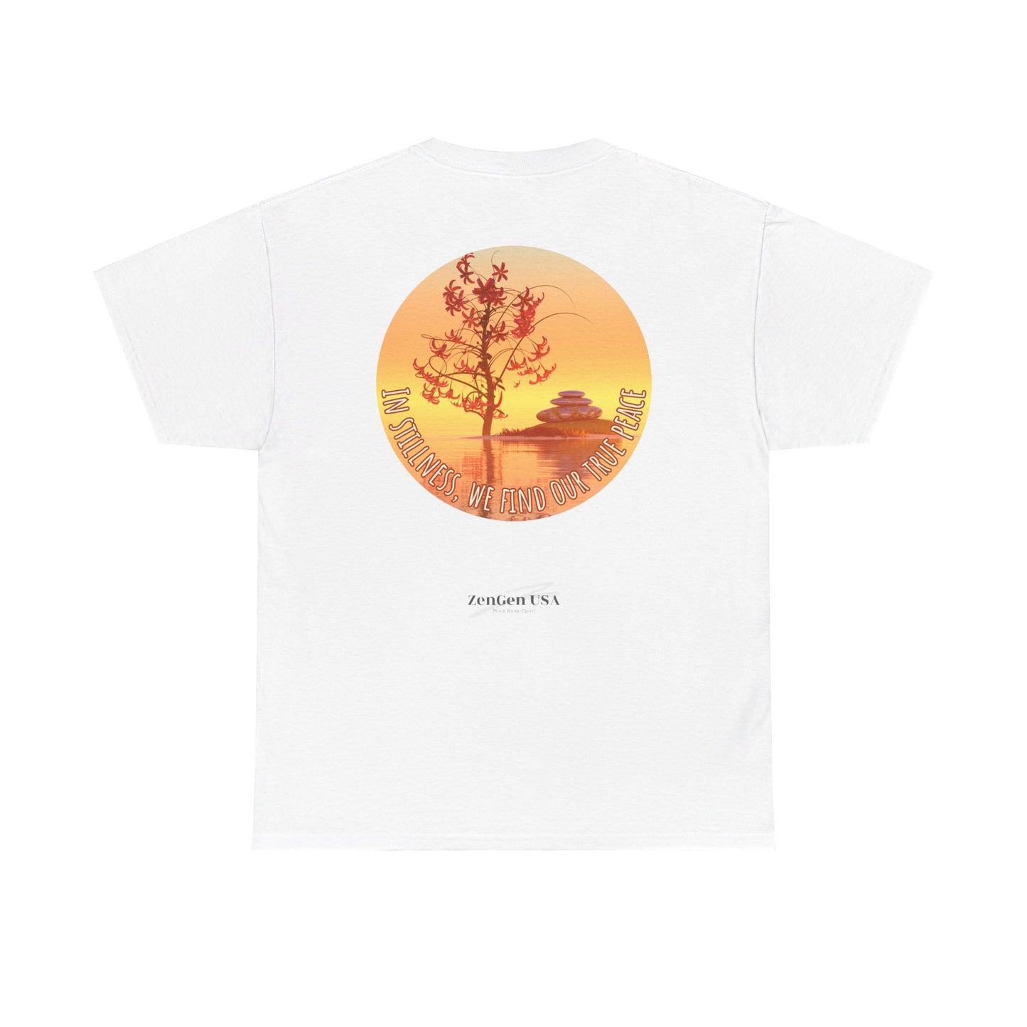 Find True Peace: Unisex Heavy Cotton Zen Bonsai & Cairns Graphic Tee - ZenGen USA