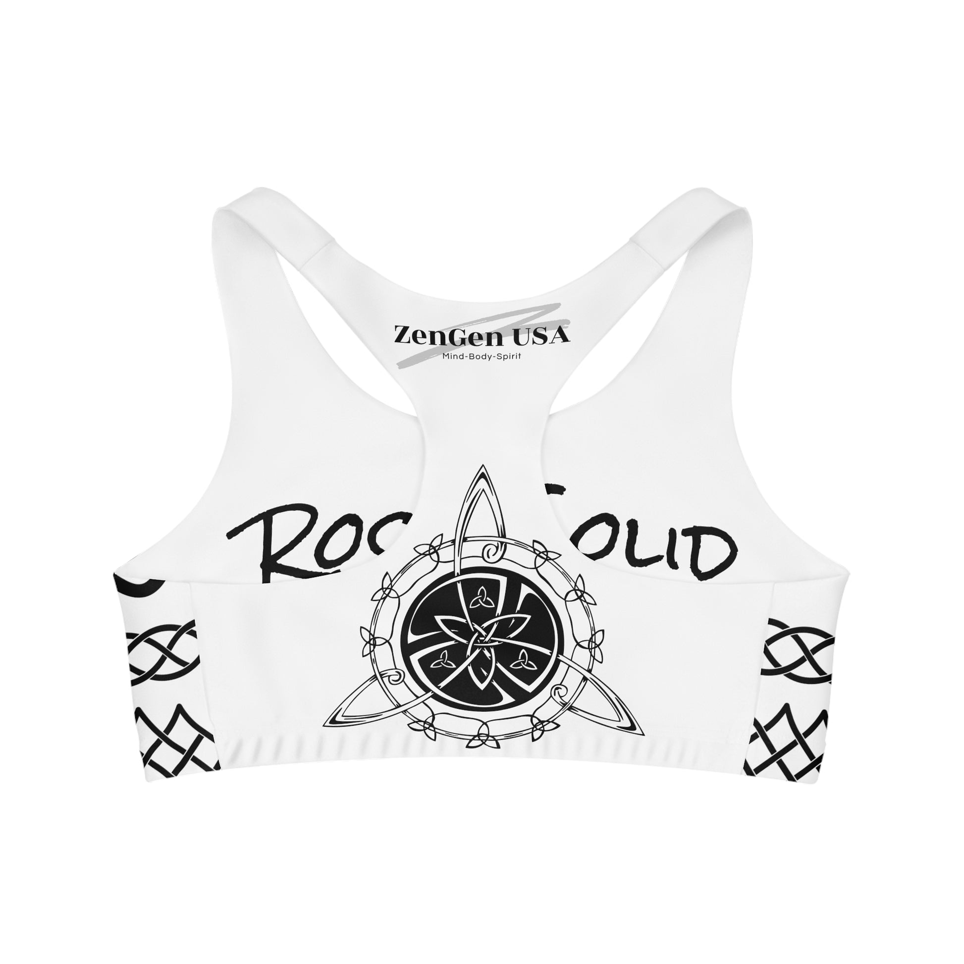 Celtic Tribal Tattoo - White Sports Bra - ZenGen USA ROCK SOLID - ZenGen USA