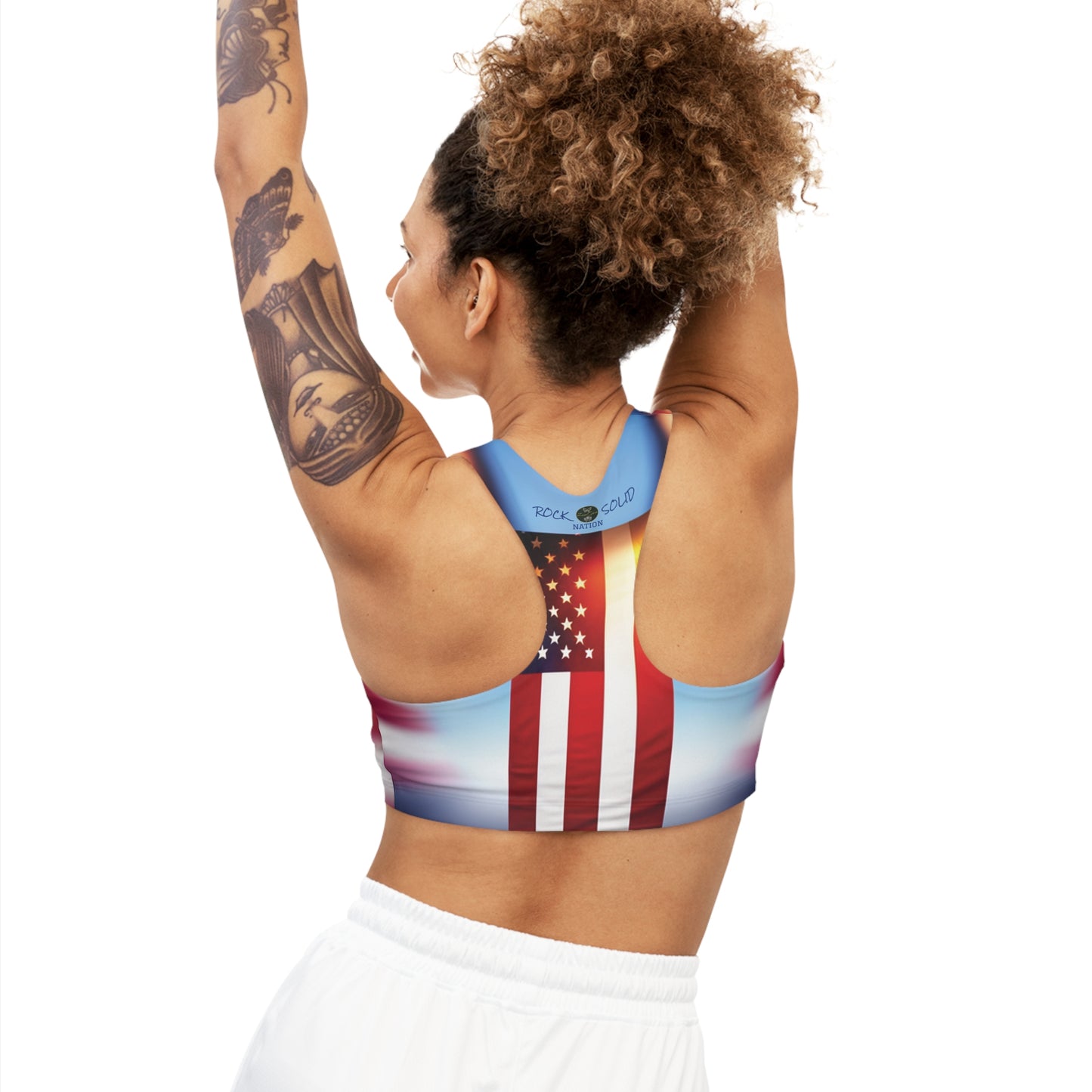 ZenGen Nation ROCK SOLID - Seamless Sports Bra (AOP) - Stars & Stripes - ZenGen USA