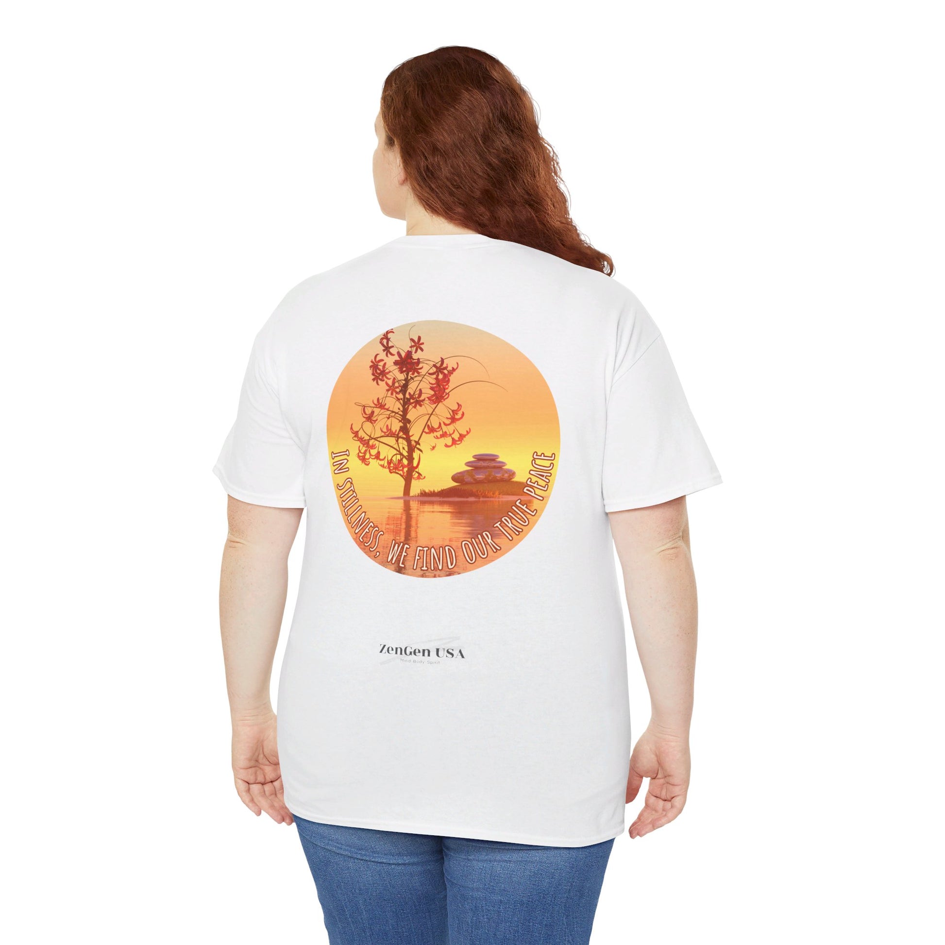 Find True Peace: Unisex Heavy Cotton Zen Bonsai & Cairns Graphic Tee - ZenGen USA