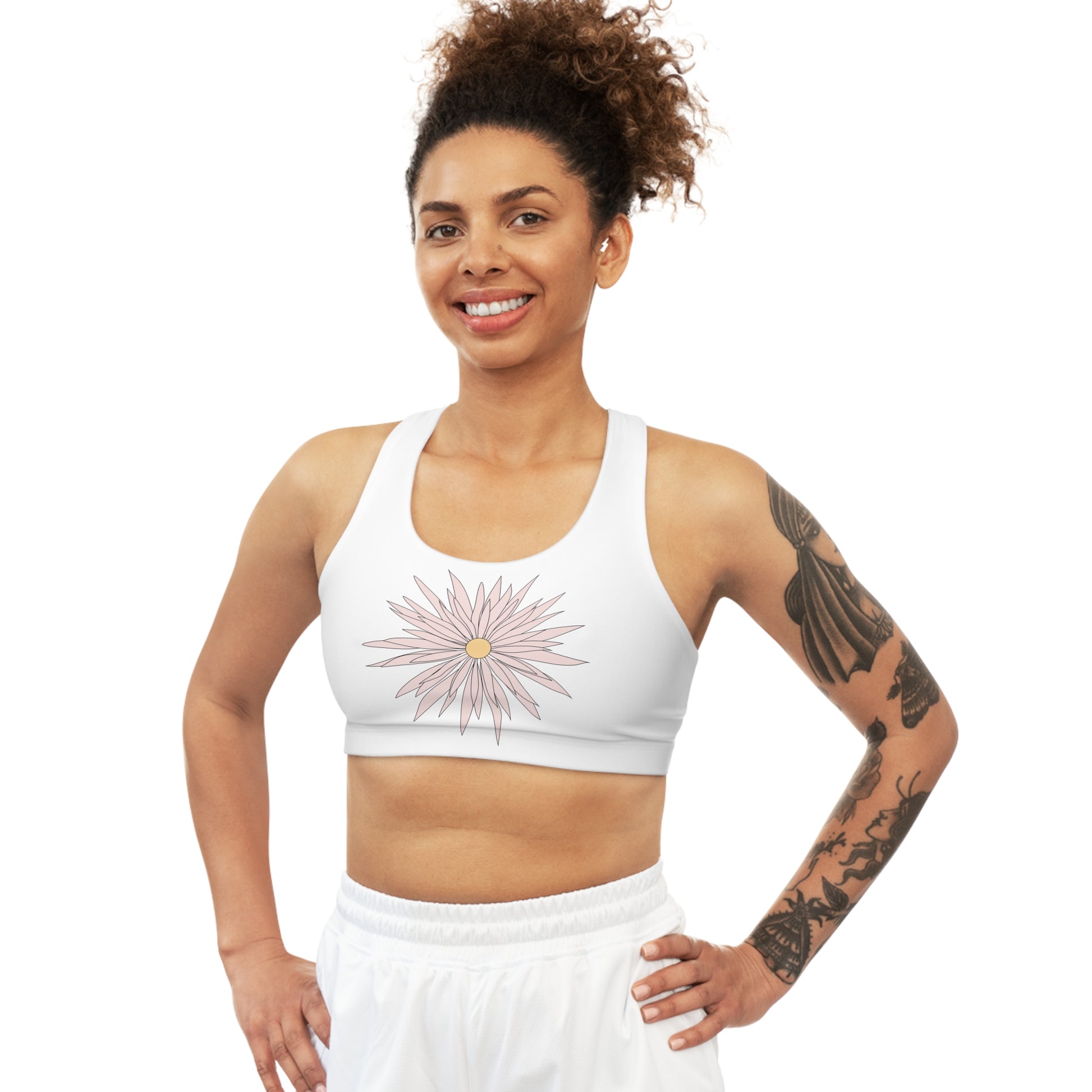 Seamless Sports Bra White - ROCK SOLID Blazing Flower - ZenGen USA - ZenGen USA