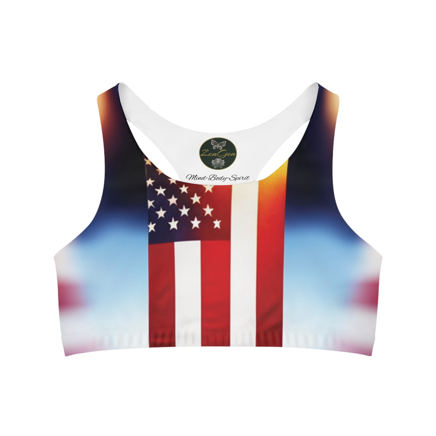 ZenGen Nation ROCK SOLID - Seamless Sports Bra (AOP) - Stars & Stripes - ZenGen USA