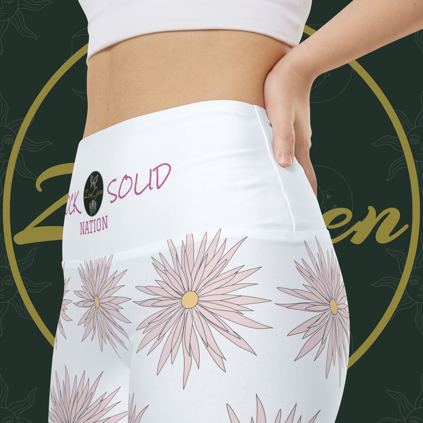 Women's Workout Shorts  - White - ROCK SOLID Blazing Flower - ZenGen USA - ZenGen USA