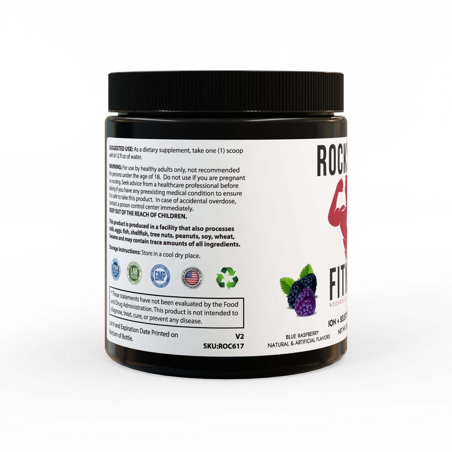 RockSolid Fitness ION + Select Electrolyte Supplement - Blue Raspberry Flavored (225g, 7.9oz) - ZenGen USA