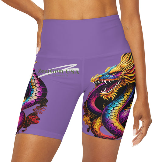 Dragon High Waisted Yoga Shorts | Orchid | ROCK SOLID | ZenGen USA - ZenGen USA