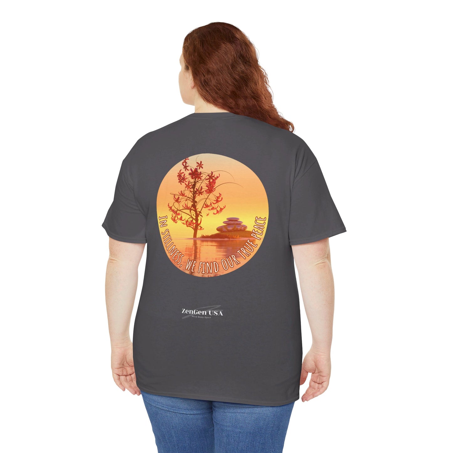 Find True Peace: Unisex Heavy Cotton Zen Bonsai & Cairns Graphic Tee - ZenGen USA