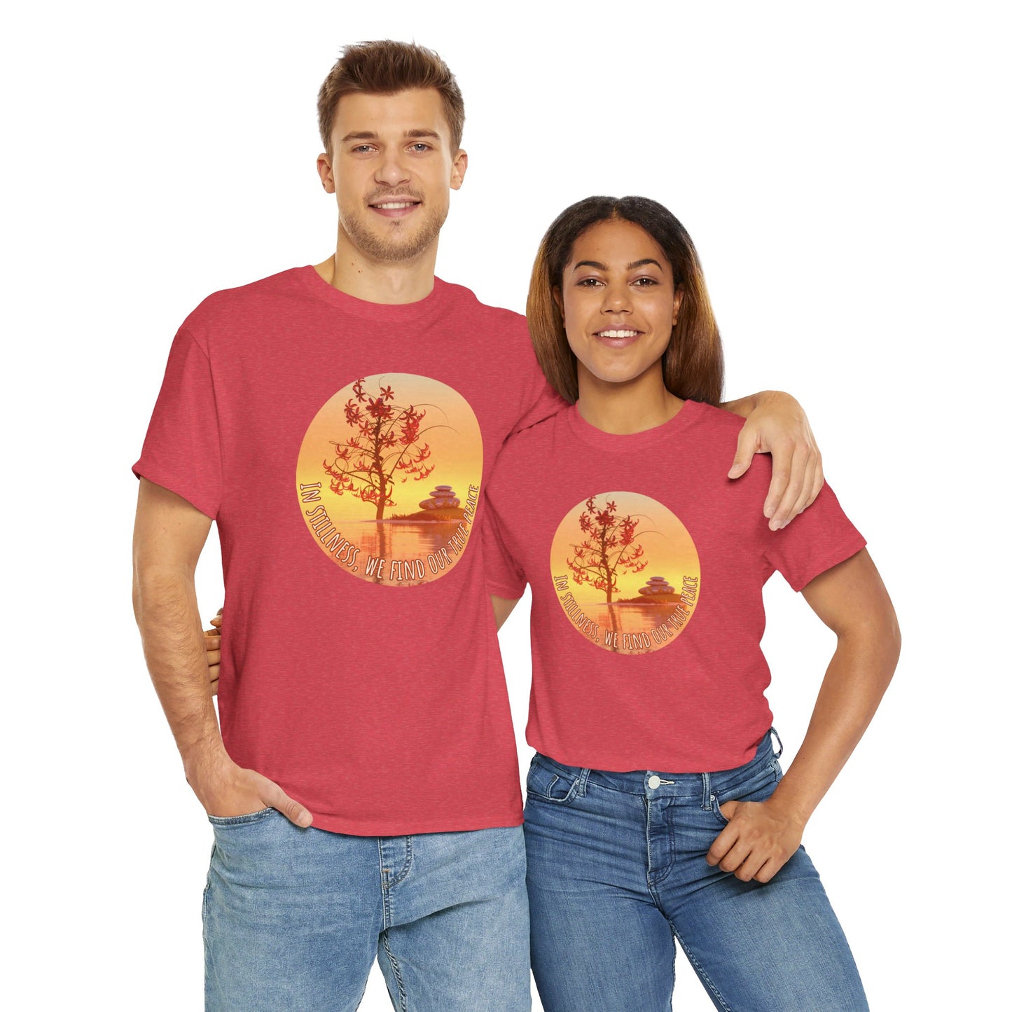 Find True Peace: Unisex Heavy Cotton Zen Bonsai & Cairns Graphic Tee - ZenGen USA